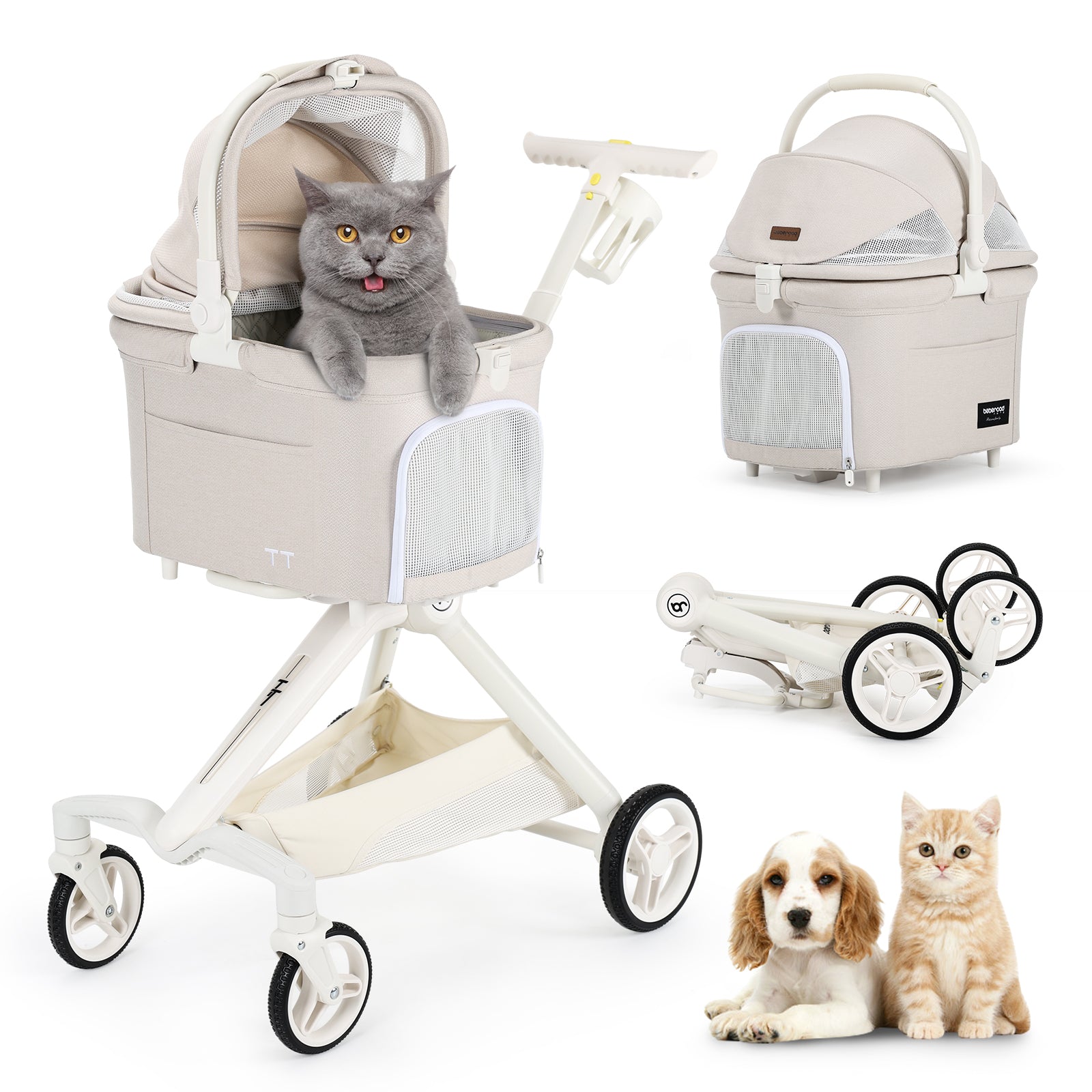 dog stroller toy Beberoad TT 2-in-1 Compact & Colorful Pet Stroller for small Pet, Green