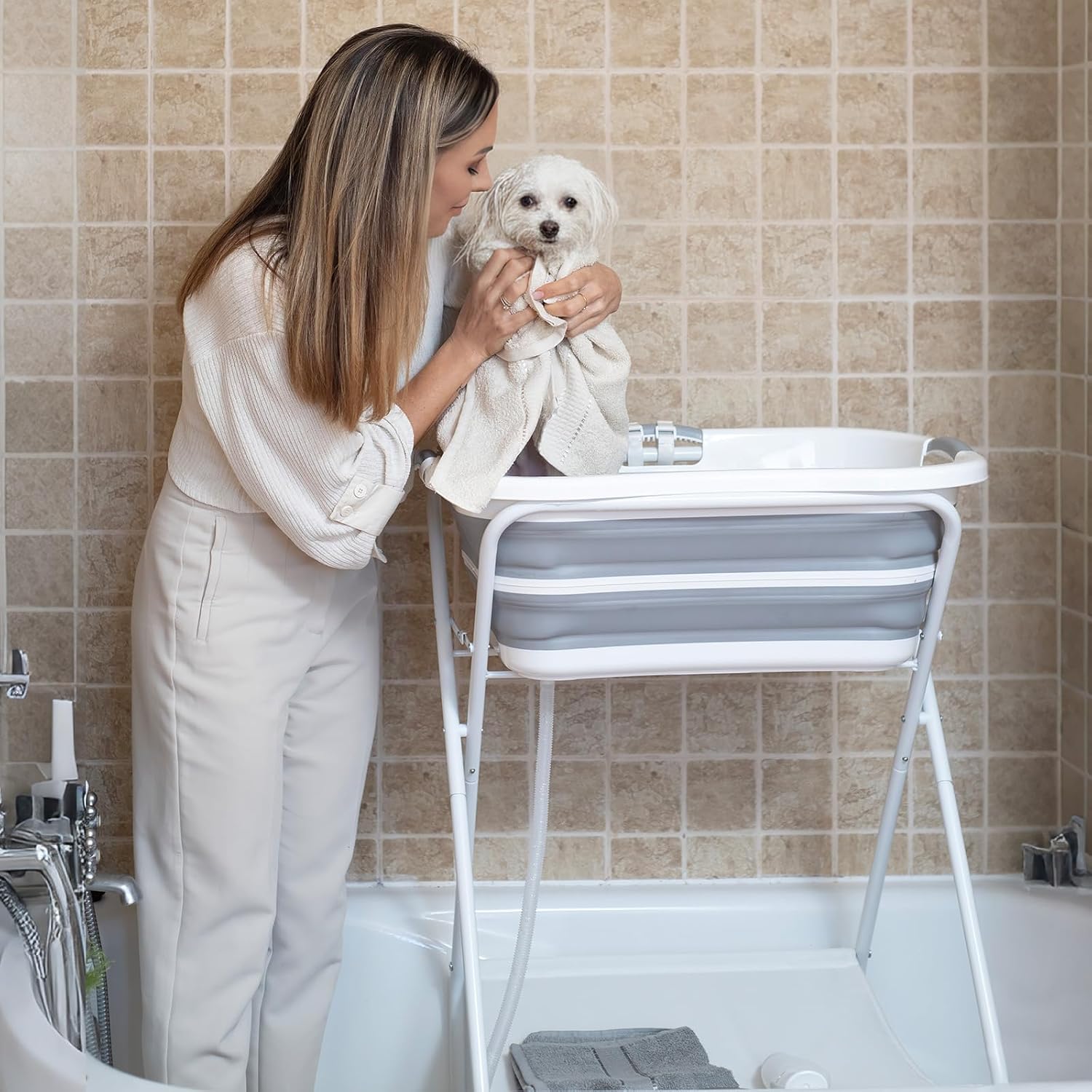 Dog in B1 dog bathtub