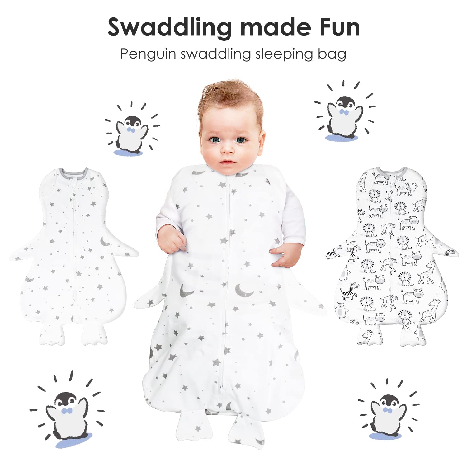 Beberoad Baby Swaddles for Newborns | with 2-Way Zipper & Silent Velcro, 2 Pack