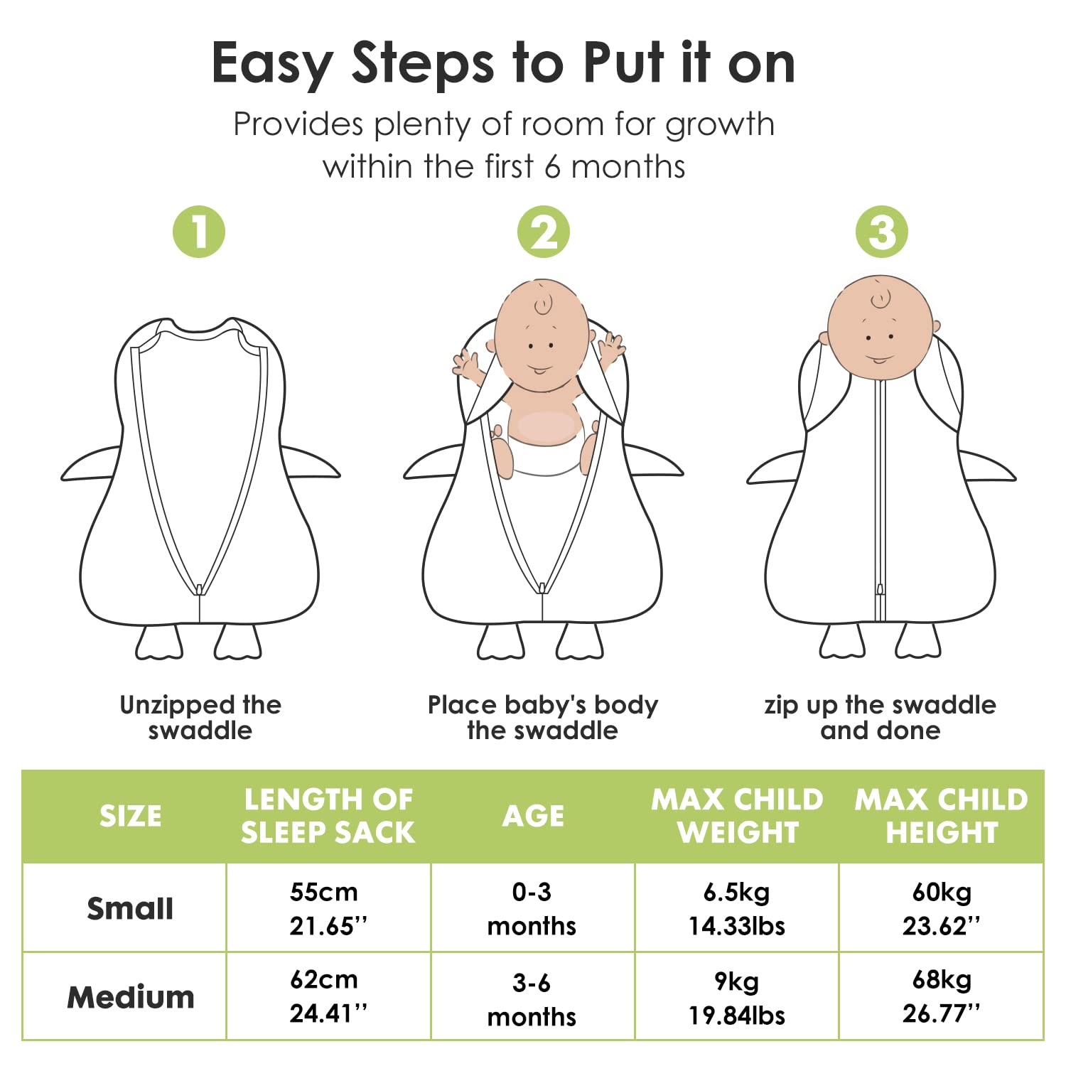 Beberoad Baby Swaddles for Newborns | with 2-Way Zipper & Silent Velcro, 2 Pack