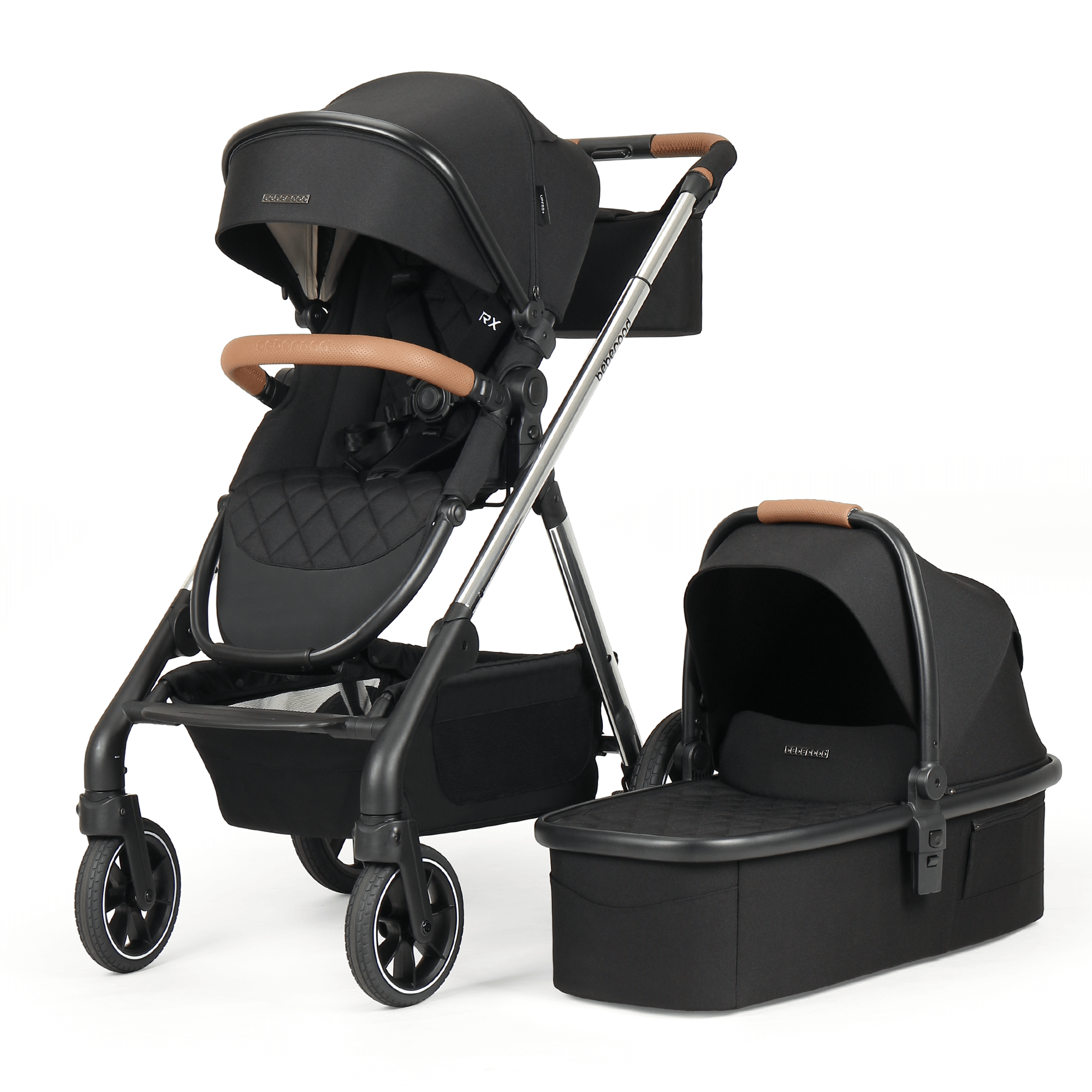 "Beberoad RX 3-in-1 Baby Stroller in Black with bassinet for newborns up to 19.84lbs"