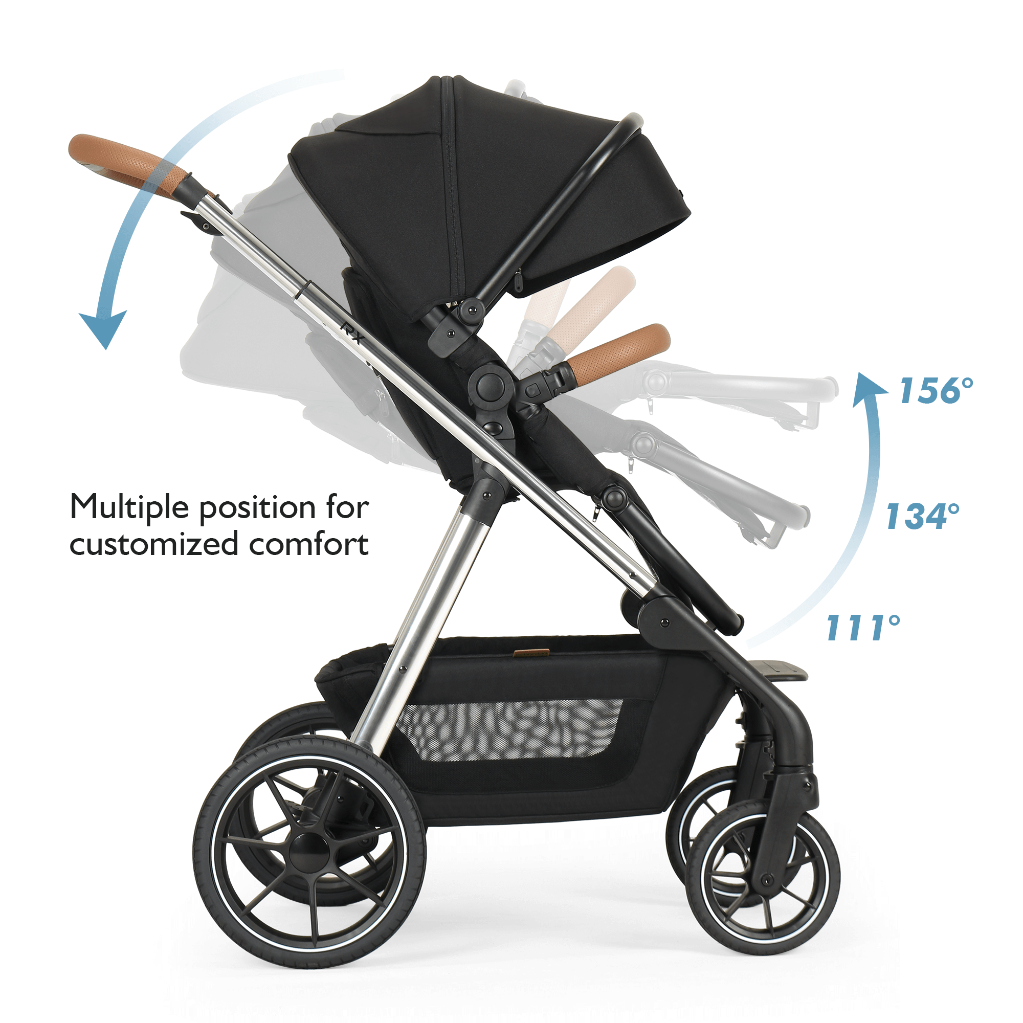 "Beberoad RX Black Baby Stroller with adjustable telescoping handlebar for parents of varying heights"-2