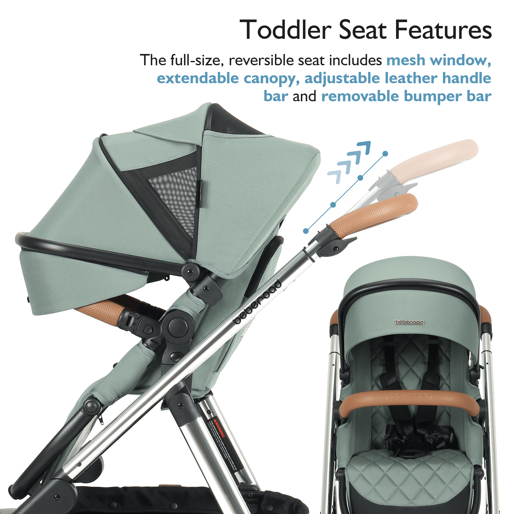 "Beberoad RX Stroller with included organizer, rain cover and mosquito net accessories"