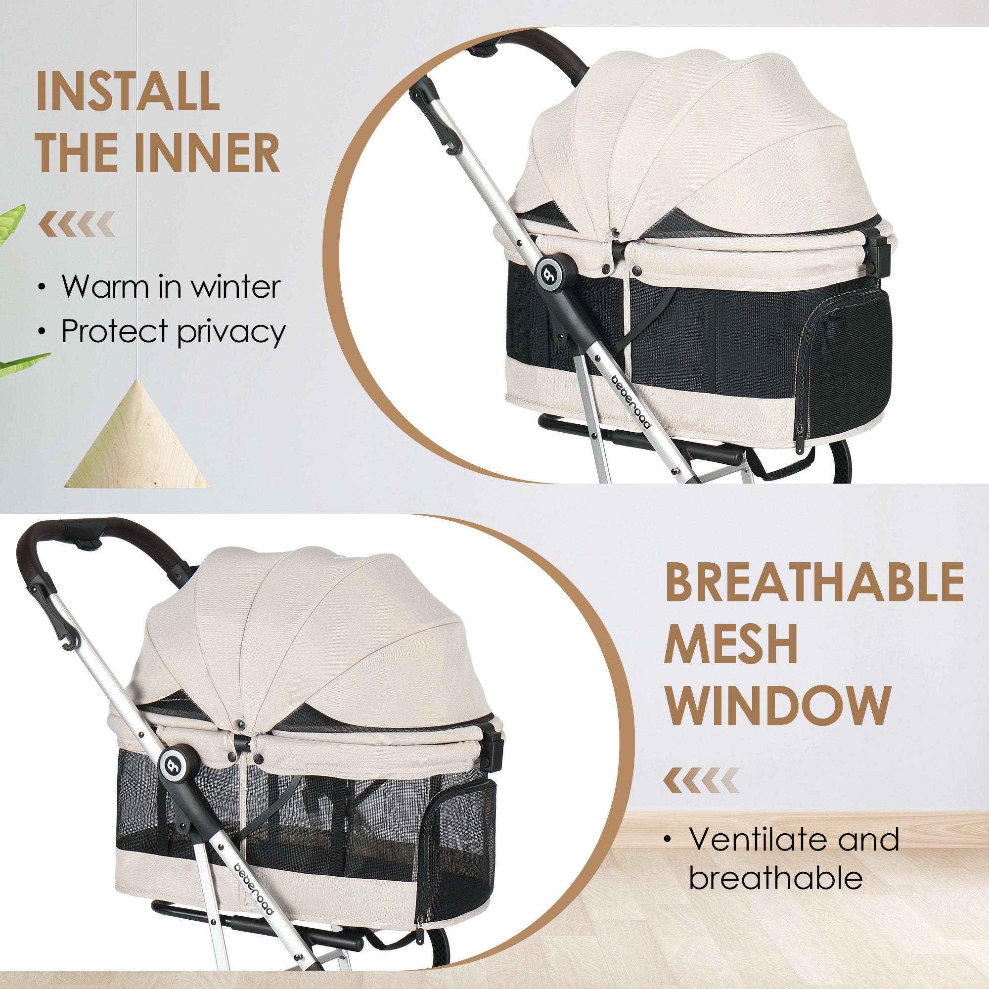 Beberoad T4 Pet Stroller | 4 Wheels Folding | for Small & Medium Pets