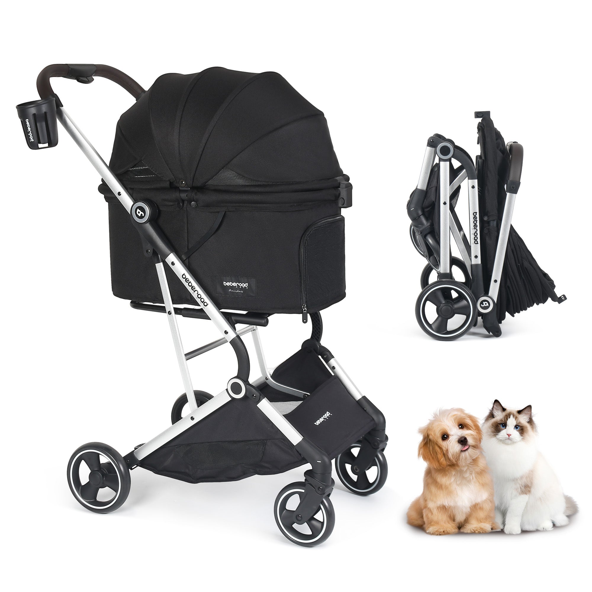 Beberoad T4 Pet Stroller | 4 Wheels Folding | for Small & Medium Pets