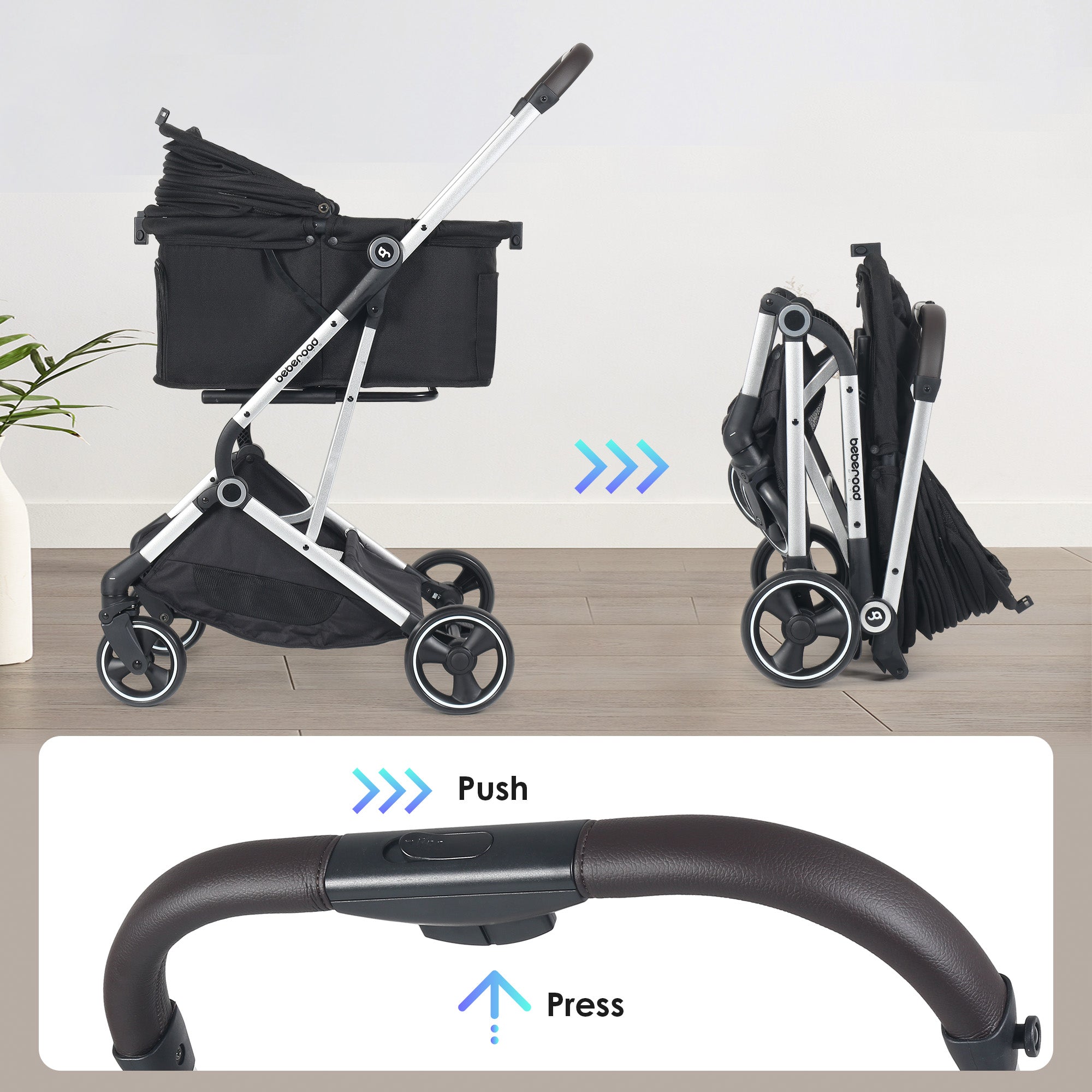 Beberoad T4 Pet Stroller | 4 Wheels Folding | for Small & Medium Pets