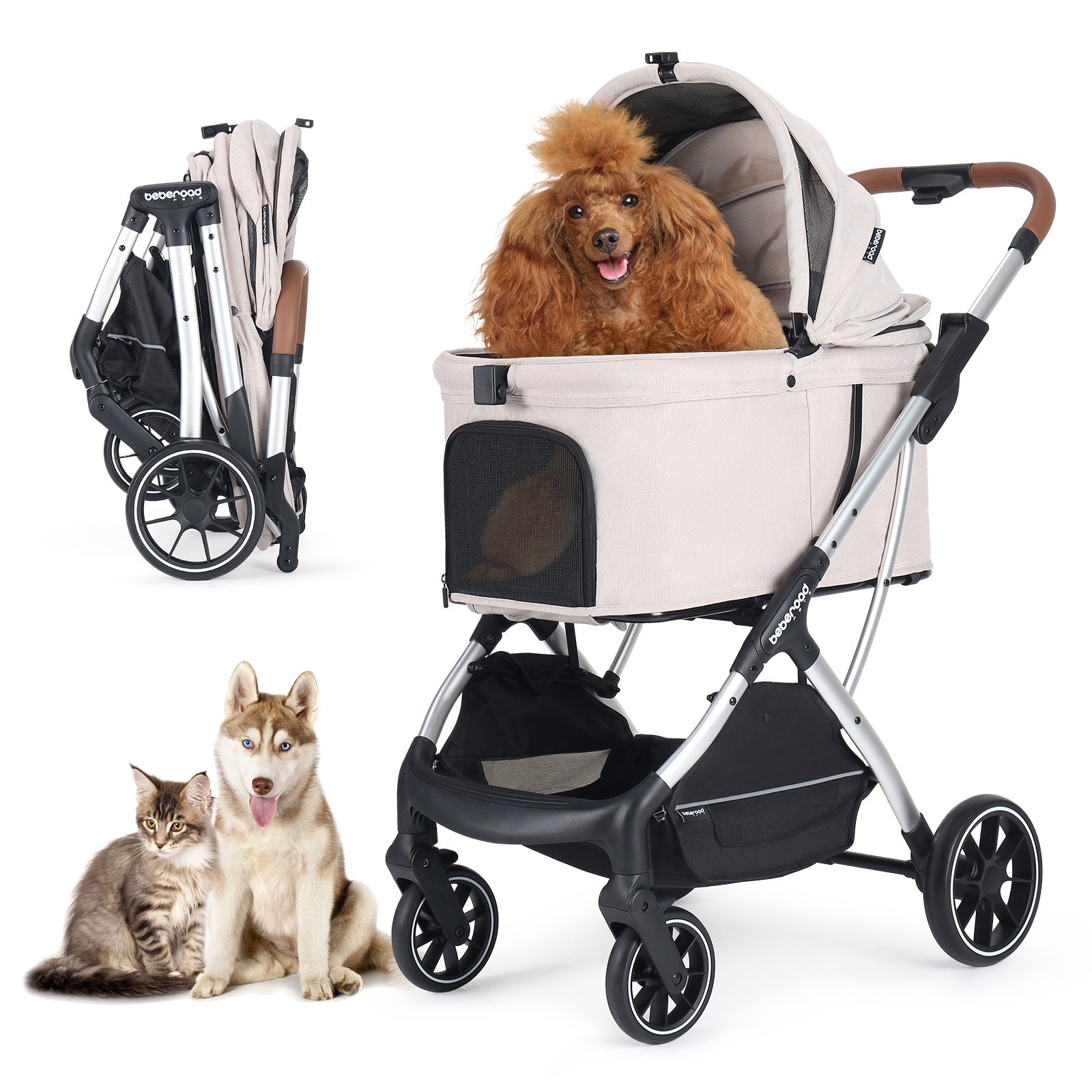 Luxury Pet Stroller Beberoad T5 Foldable with 180 ̊Canopy, Sun