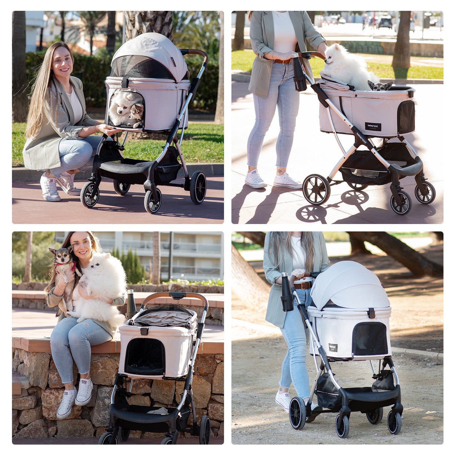 "Interior view of Beberoad T5 Pet Stroller showing spacious 31x20 inch compartment for medium dogs or multiple small pets"