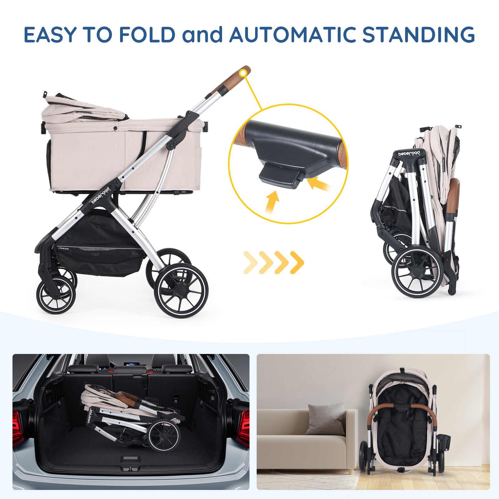 "Close-up of T5 Pet Stroller's lockable wheels and suspension system for smooth rides on various terrains"