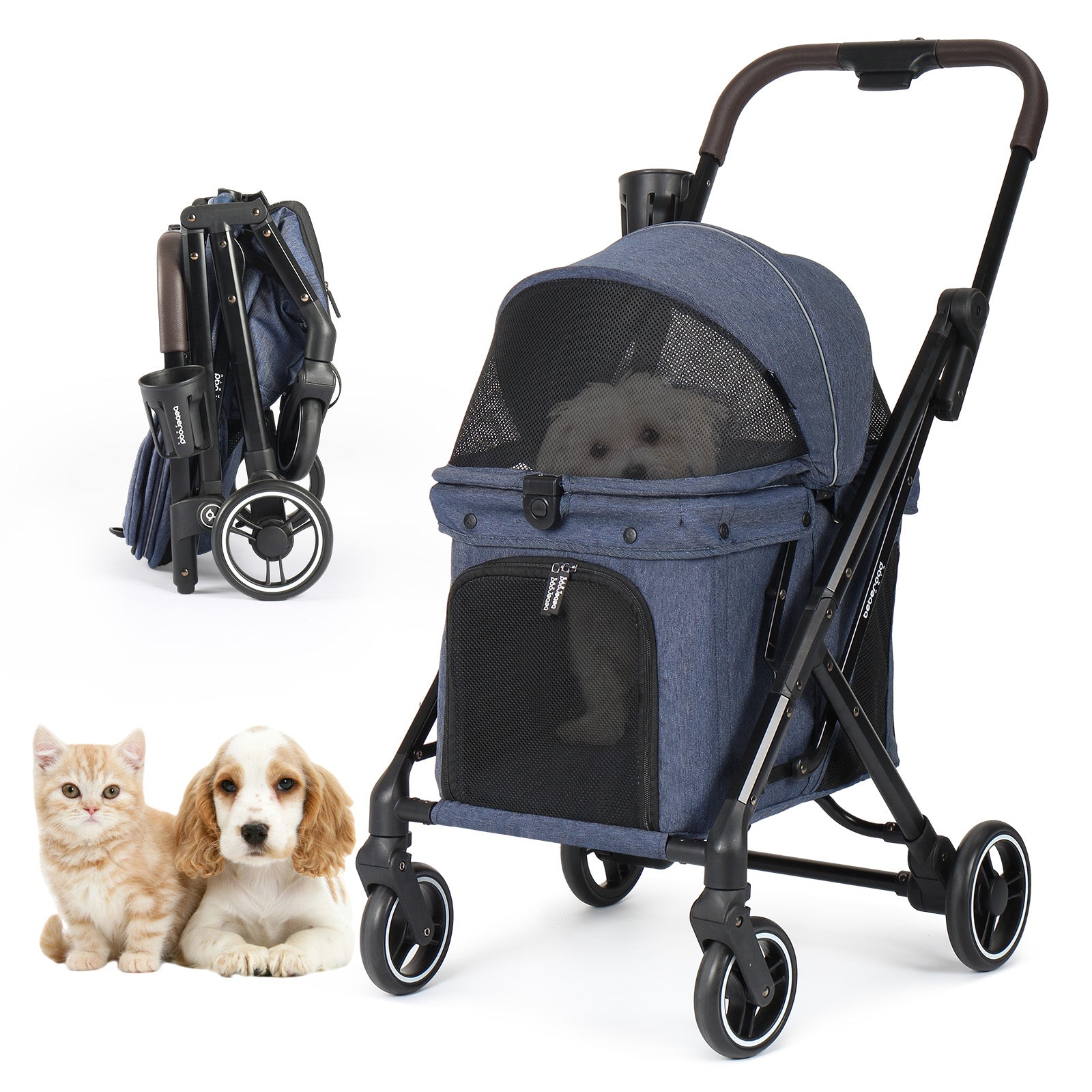 Small dog enjoying ride in X1 Pet Stroller showing comfort features-7