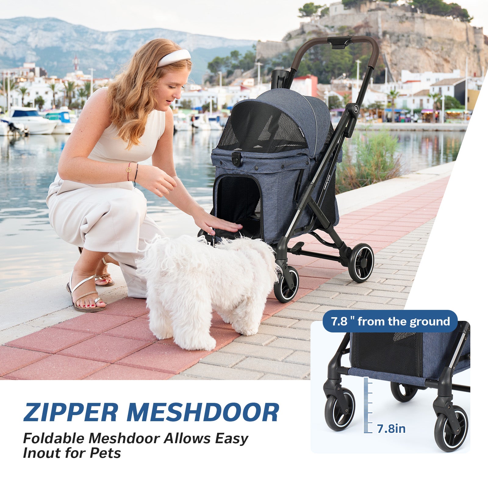 One-foot brake system on rear wheels of X1 Pet Stroller for safety-11