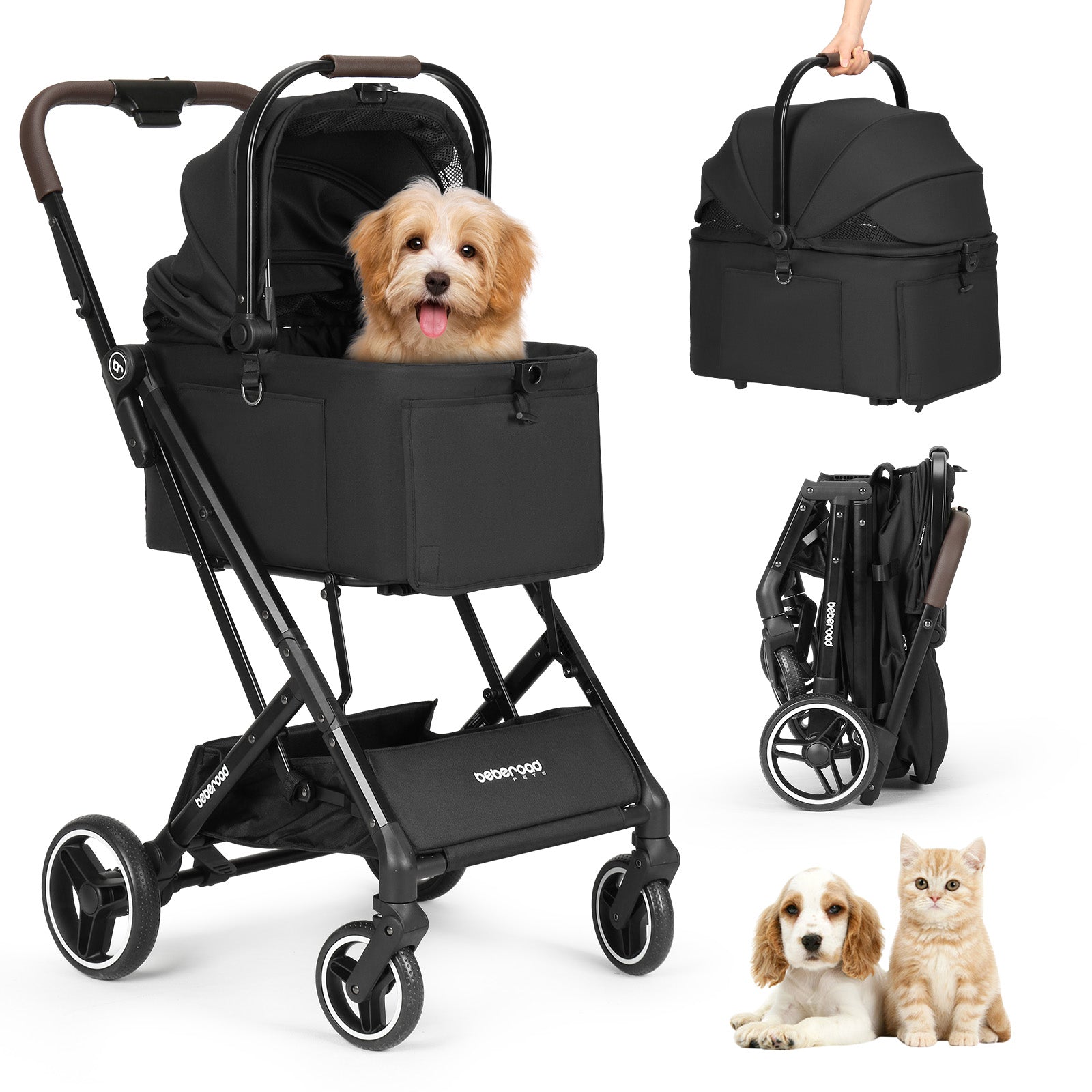 Beberoad X2 Small Pet Stroller with detachable carrier for dogs and cats up to 44lbs