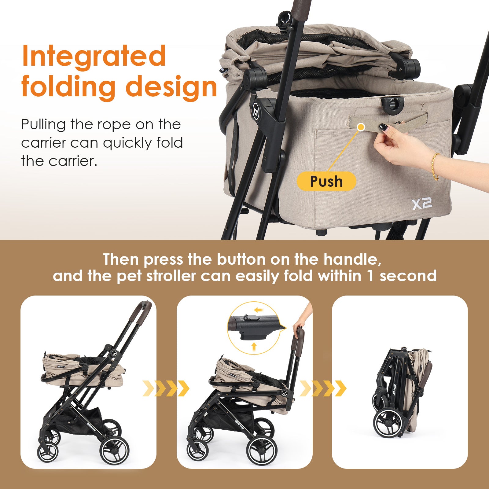 X2 Small Pet Stroller one-click folding mechanism demonstration-13