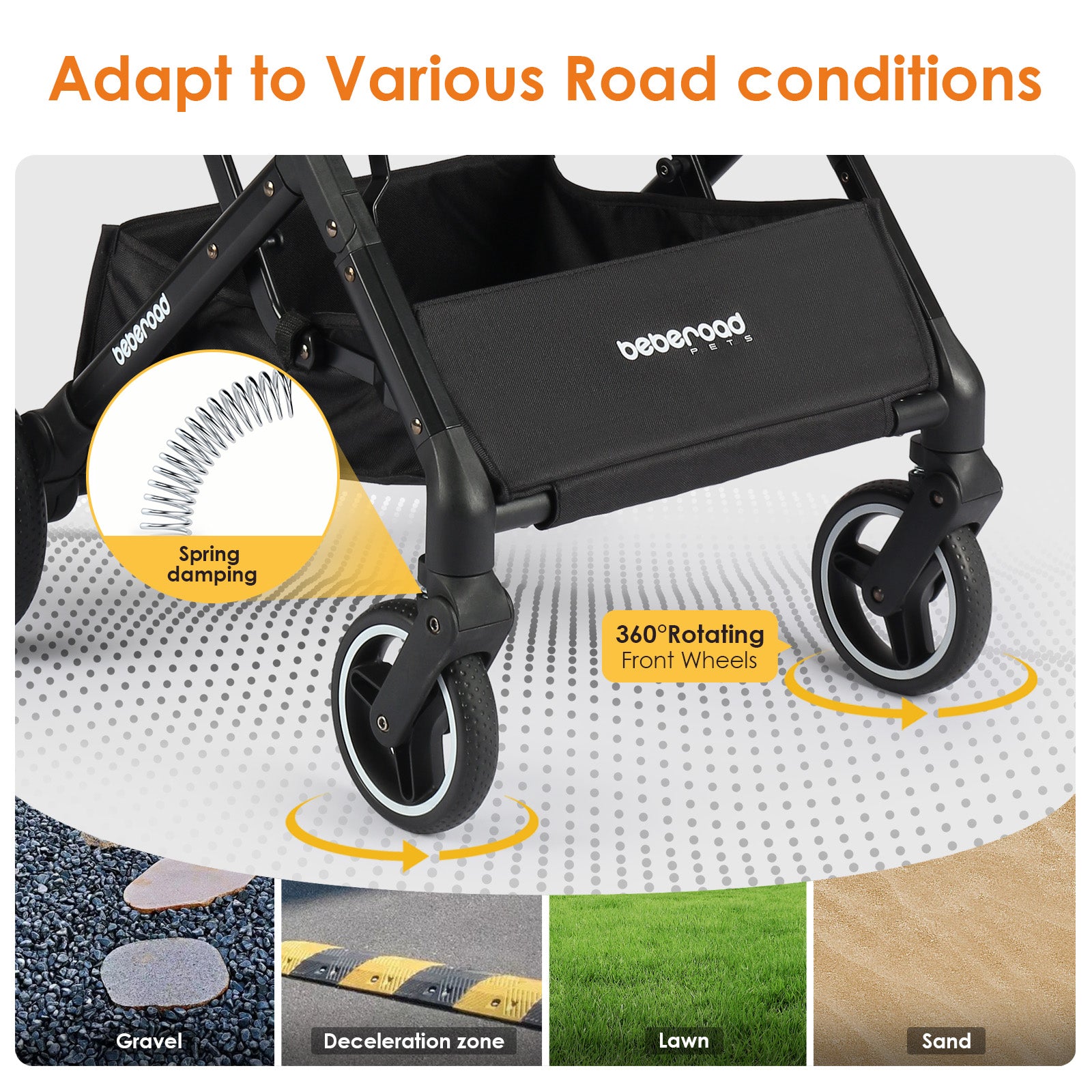 "High-quality wheels and suspension system on Beberoad X2 Pet Stroller"-14