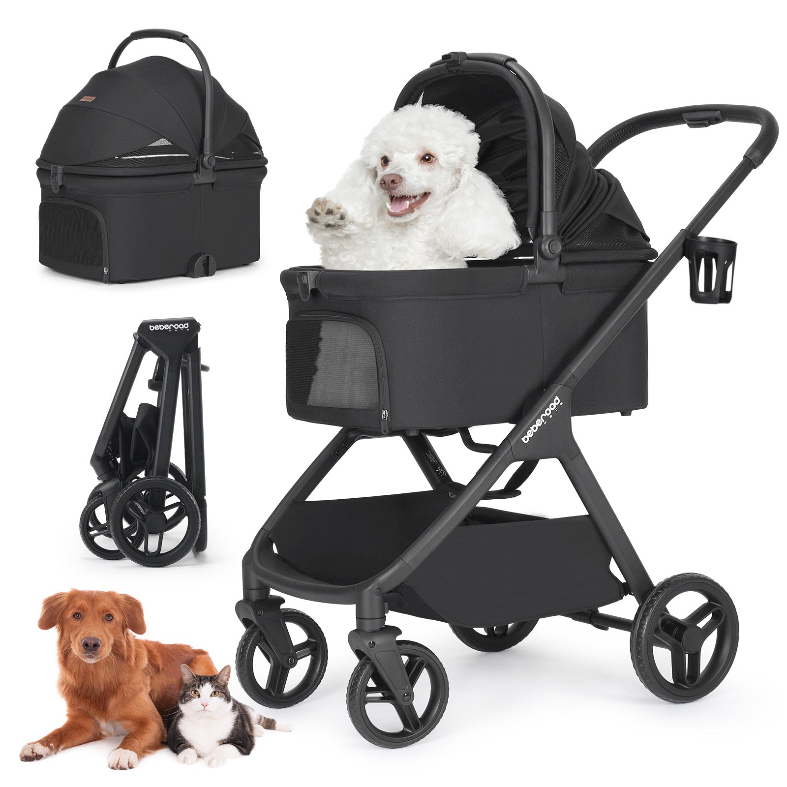 Beberoad X5 Luxury Pet Stroller | Detachable Carrier | for Medium Pets