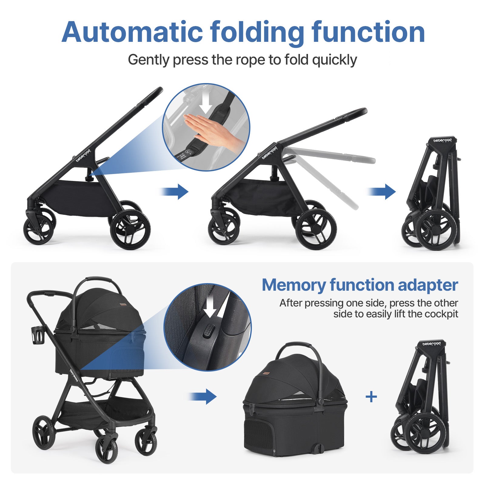 Beberoad X5 Luxury Pet Stroller | Detachable Carrier | for Medium Pets
