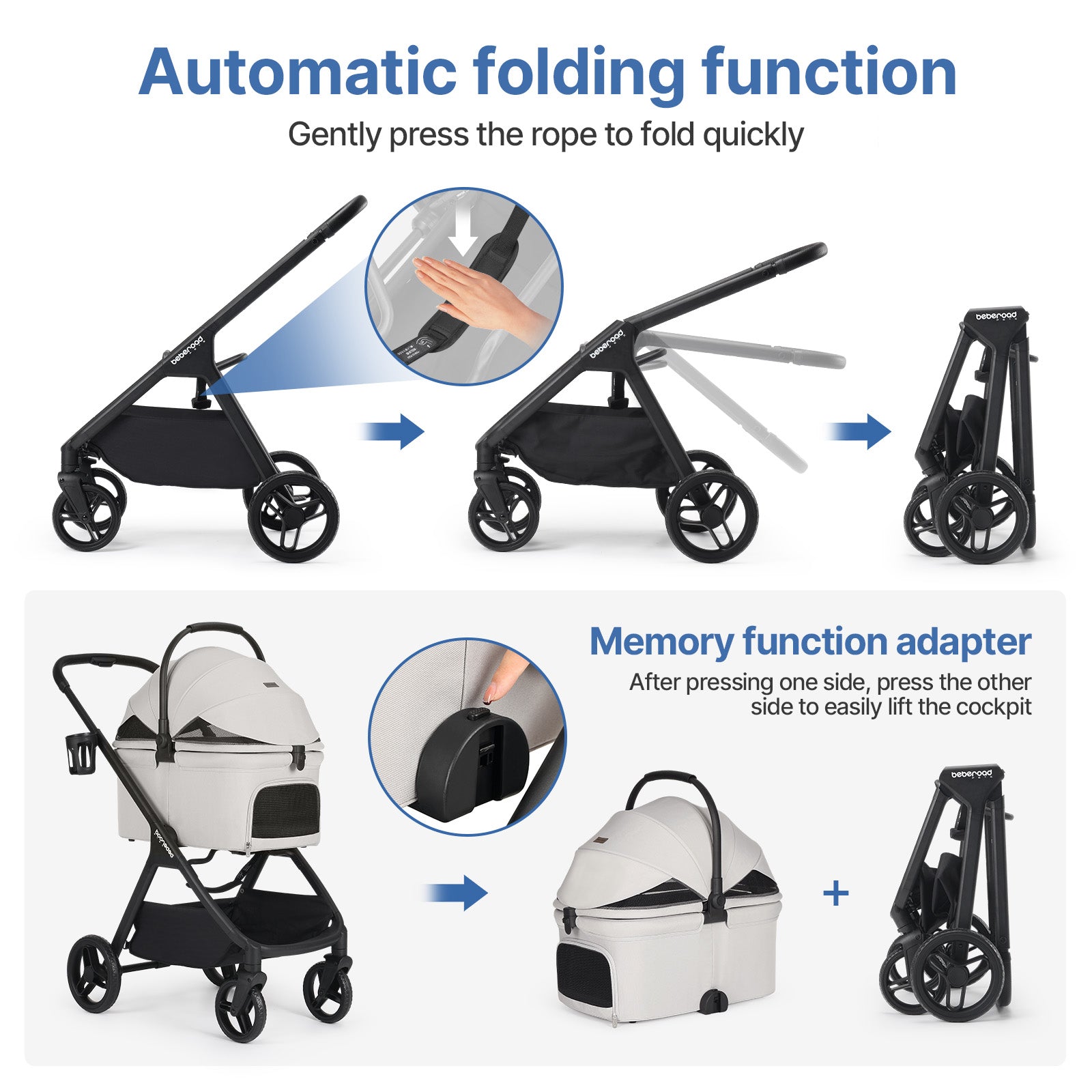 Beberoad X5 Luxury Pet Stroller | Detachable Carrier | for Medium Pets