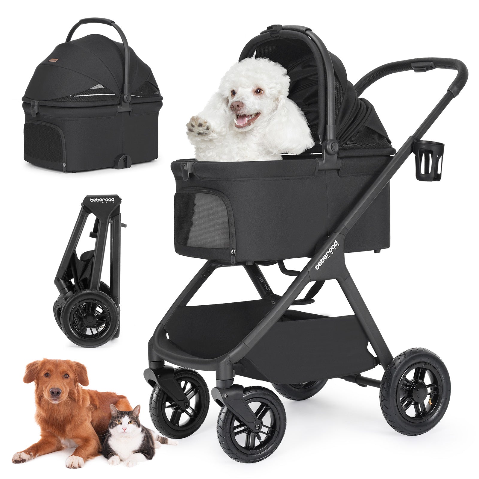 e3 double stroller Beberoad X5 Luxury Pet Stroller | Detachable Carrier