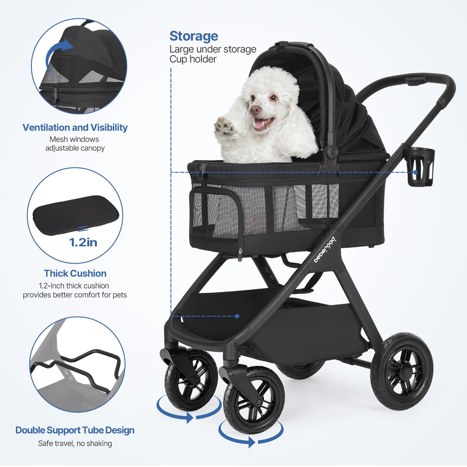 Beberoad X5 Pro Luxury Pet Stroller | Detachable Carrier | for Medium Pets