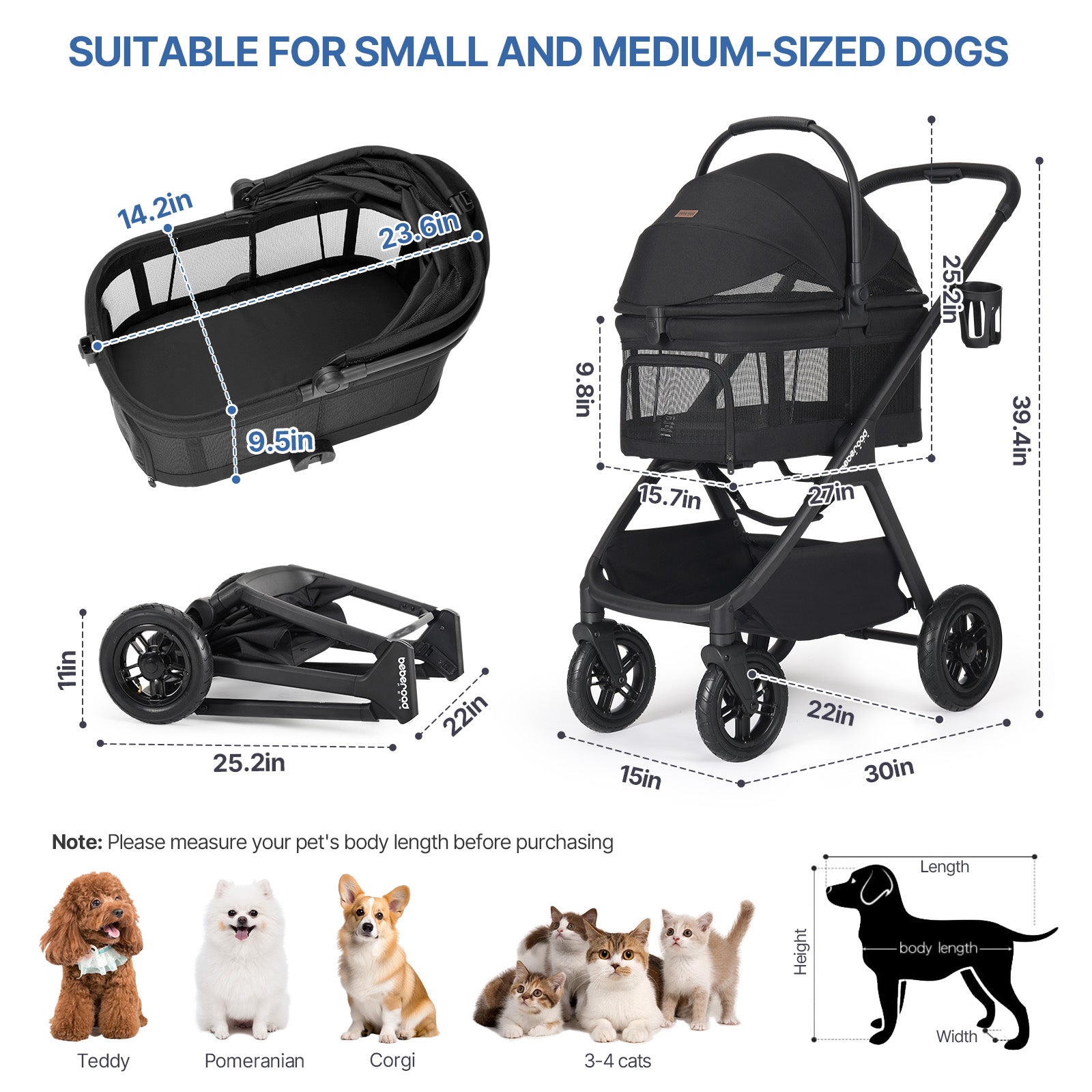 Beberoad X5 Pro Luxury Pet Stroller | Detachable Carrier | for Medium Pets