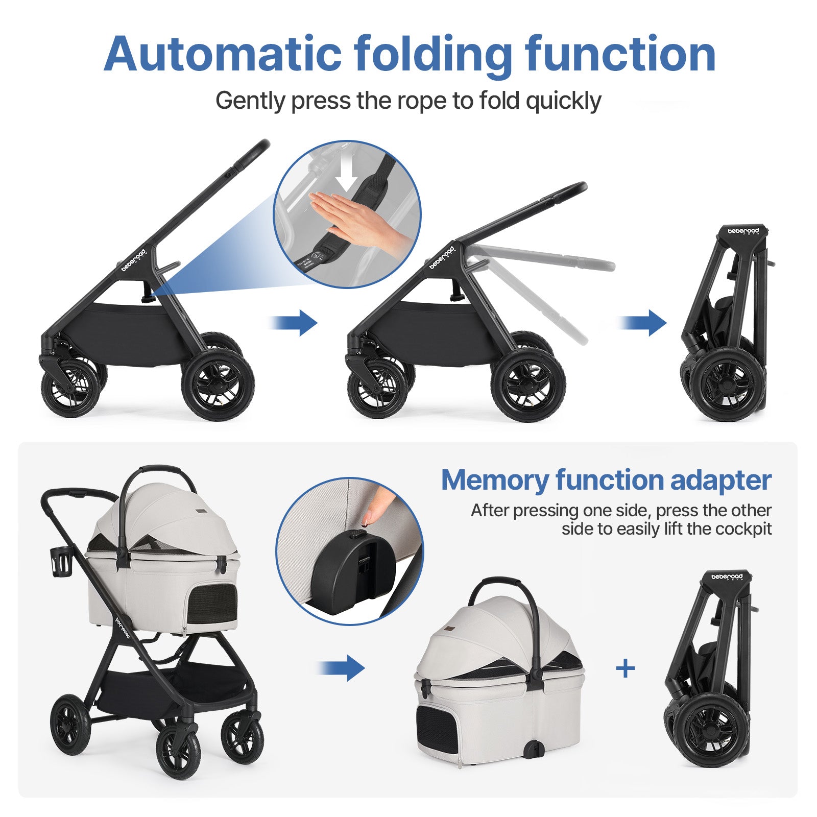 Beberoad X5 Pro Luxury Pet Stroller | Detachable Carrier | for Medium Pets