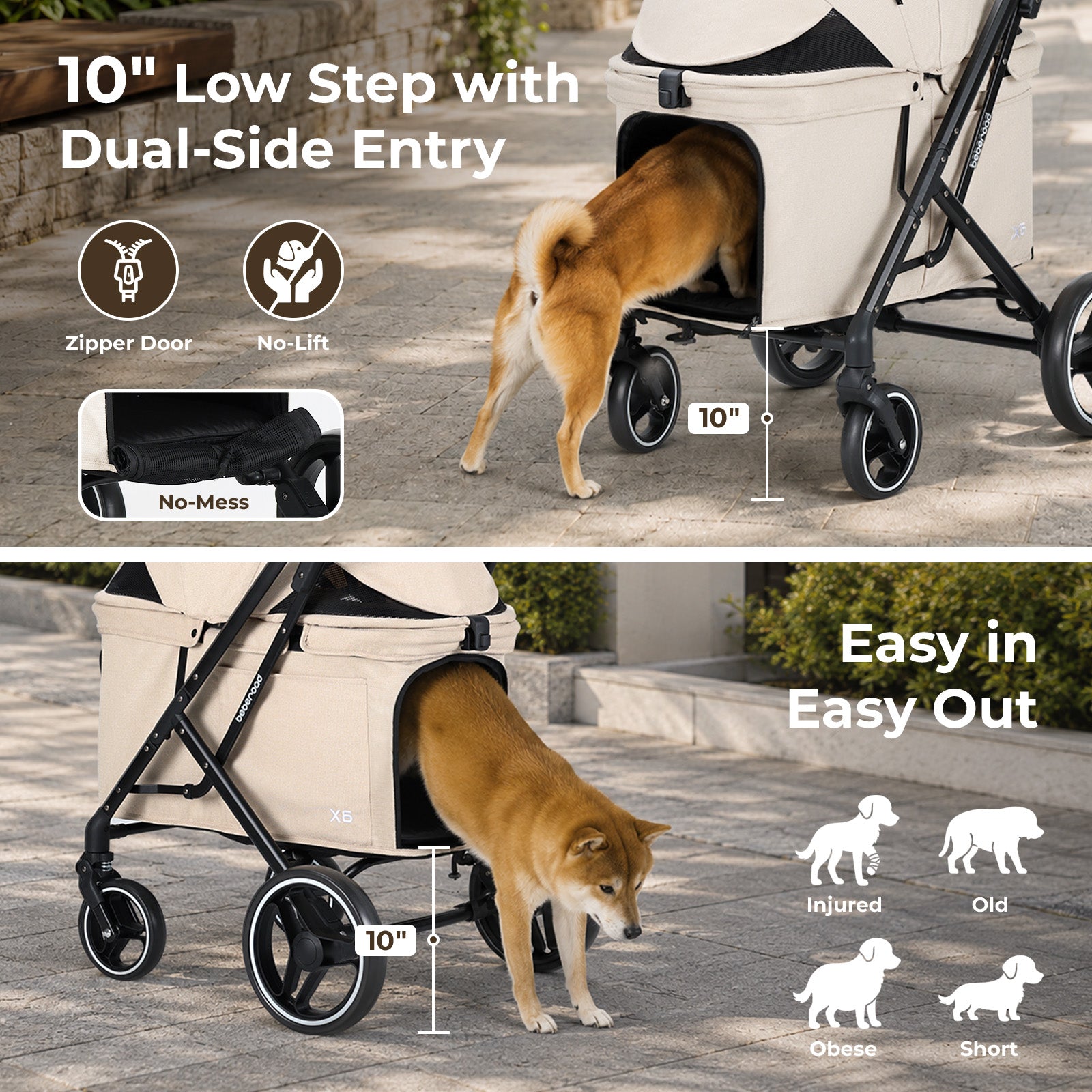 Beberoad X6 Luxury Medium Pet Stroller | One-Second Fold Design | 180° Canopy