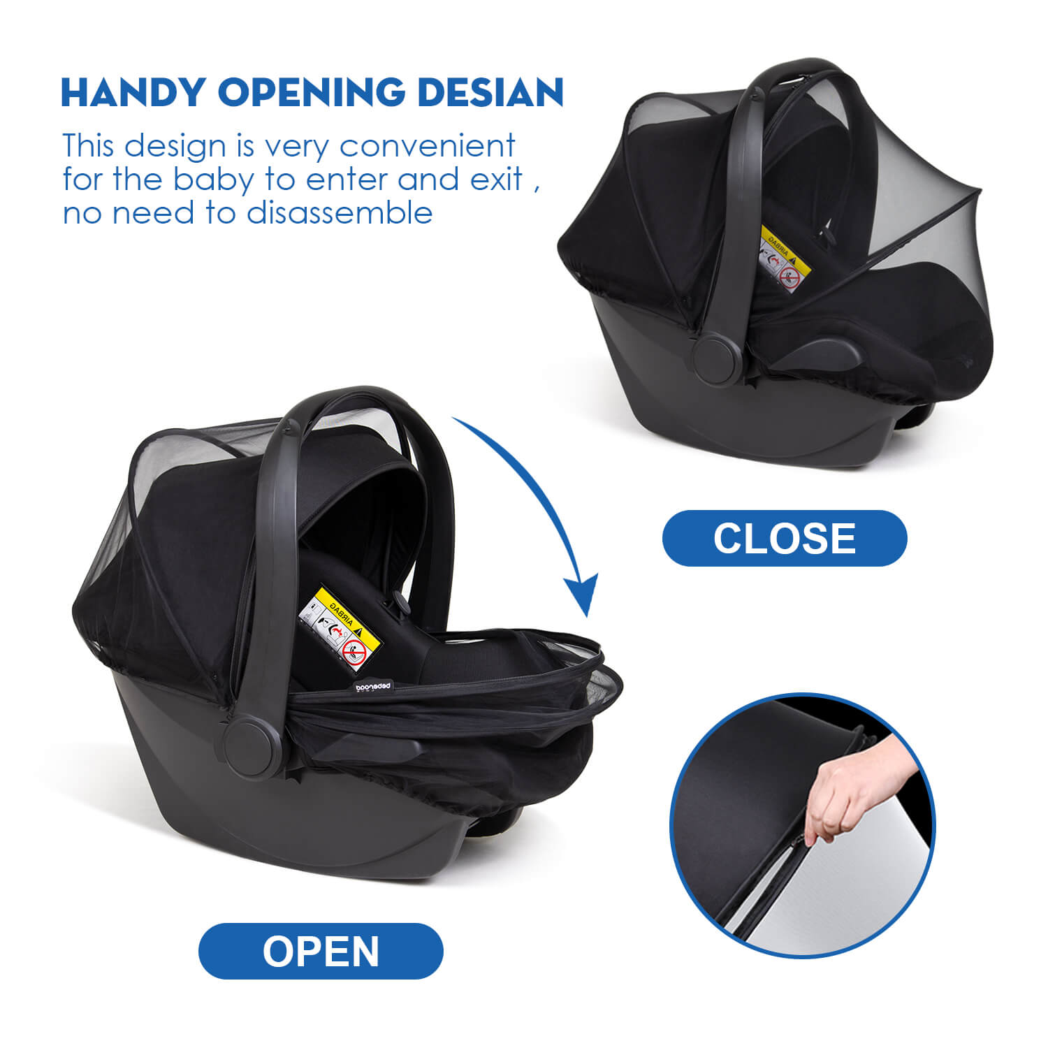 Beberoad 2-in-1 Mosquito Net & Sunshade for Car Seat (Universal)| with 2 Way Zipper UV Protection