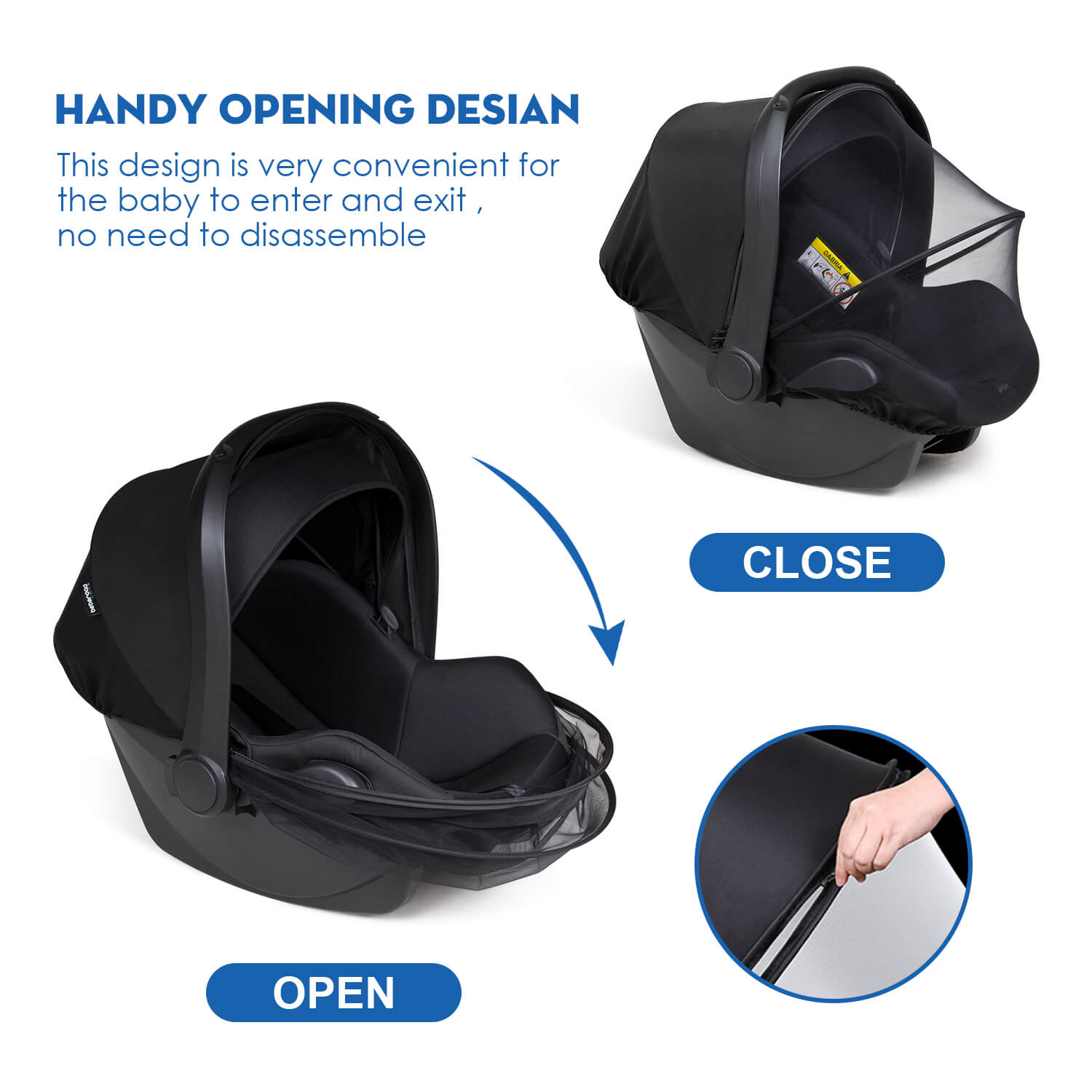 Beberoad 2-in-1 Mosquito Net & Sunshade for Car Seat (Universal)| with 2 Way Zipper UV Protection