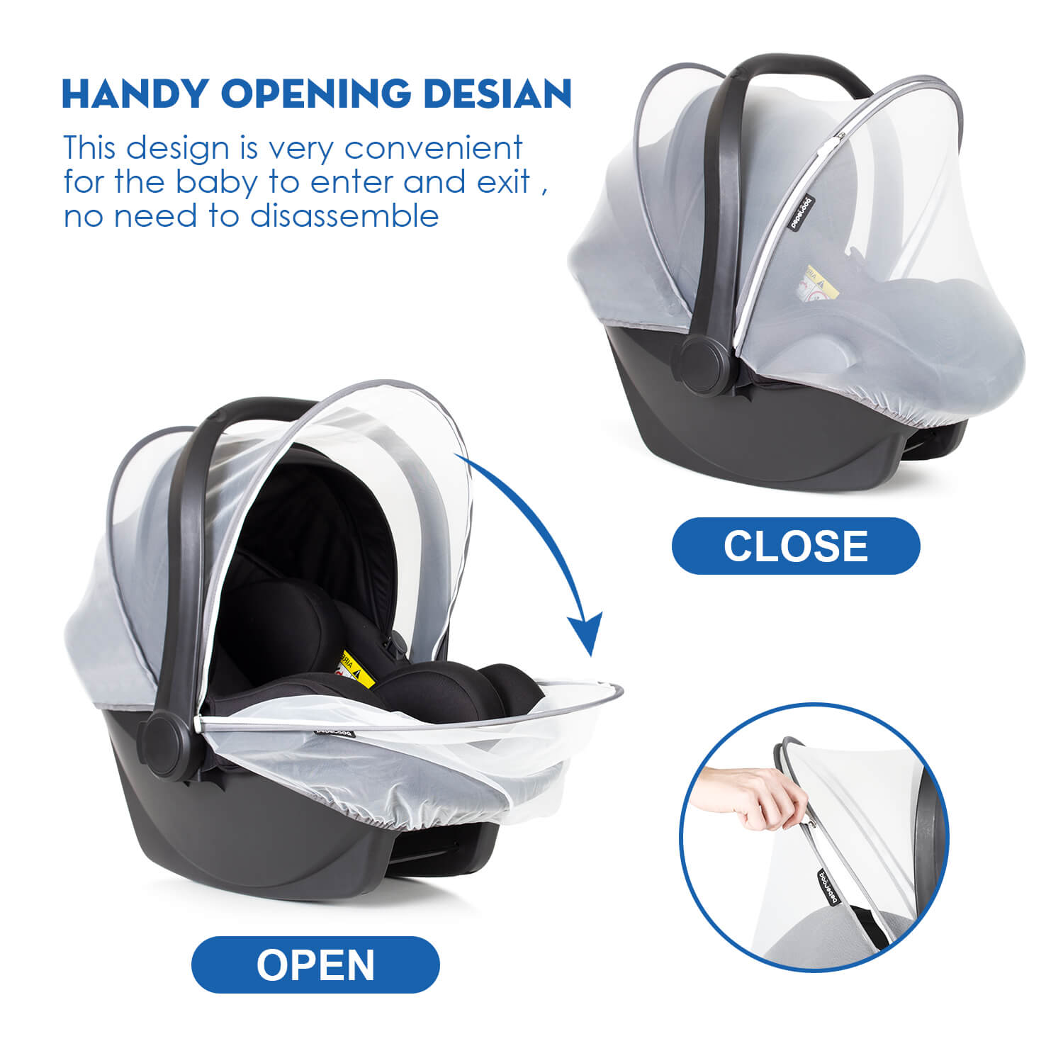 Beberoad 2-in-1 Mosquito Net & Sunshade for Car Seat (Universal)| with 2 Way Zipper UV Protection