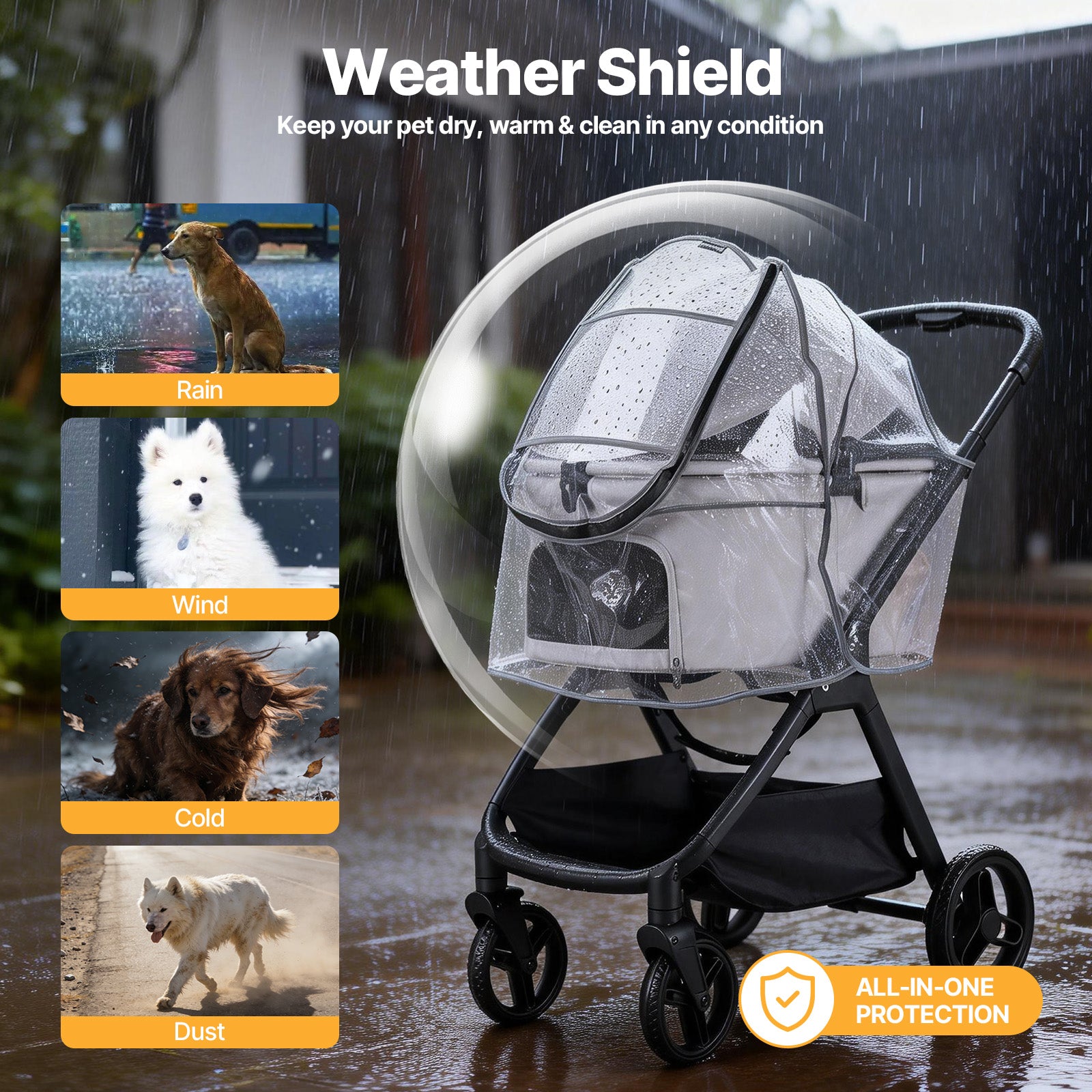 Beberoad Pet Stroller Rain Cover - Foldable Clear Protection for Snow, Wind & Rain