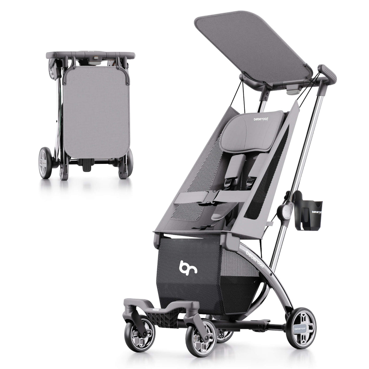 Beberoad R1 Baby Stroller | Auto-Folding | Single or Double Travel Stroller