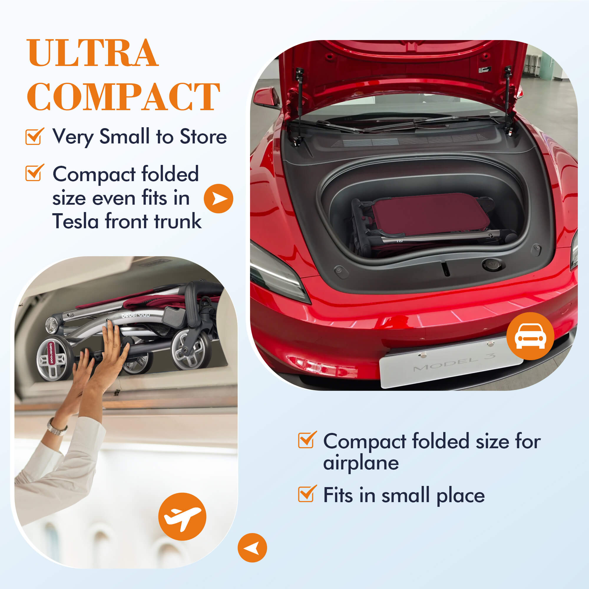 Beberoad R1 Baby Stroller | Auto-Folding | Single or Double Travel Stroller