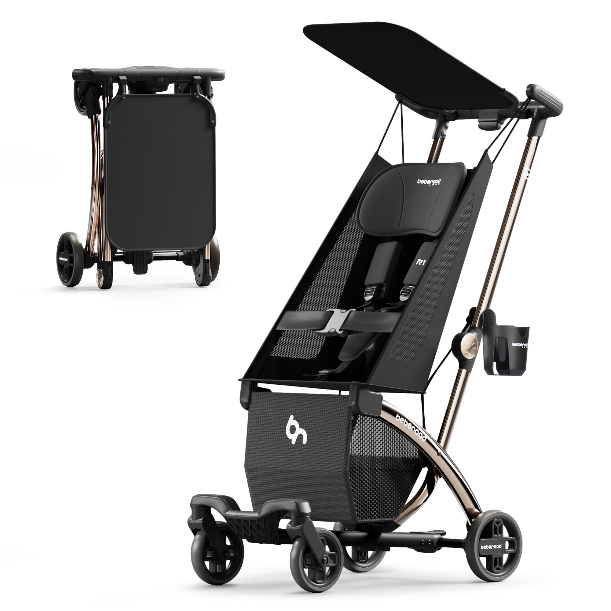 Beberoad R1 Baby Stroller | Auto-Folding | Single or Double Travel Stroller