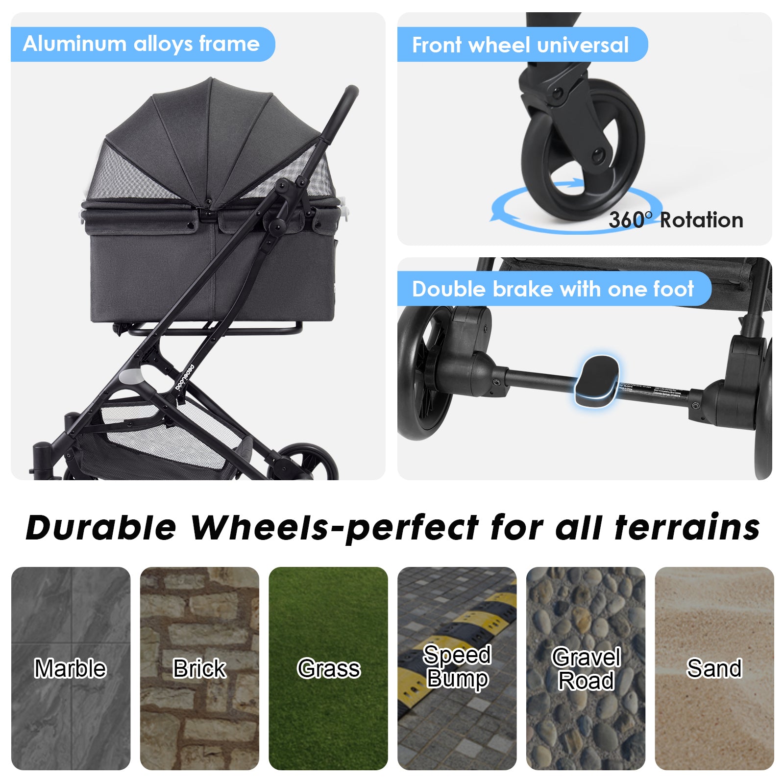 Beberoad R4 Small Pet Stroller | with 180° Canopy | Lightweight | Folding