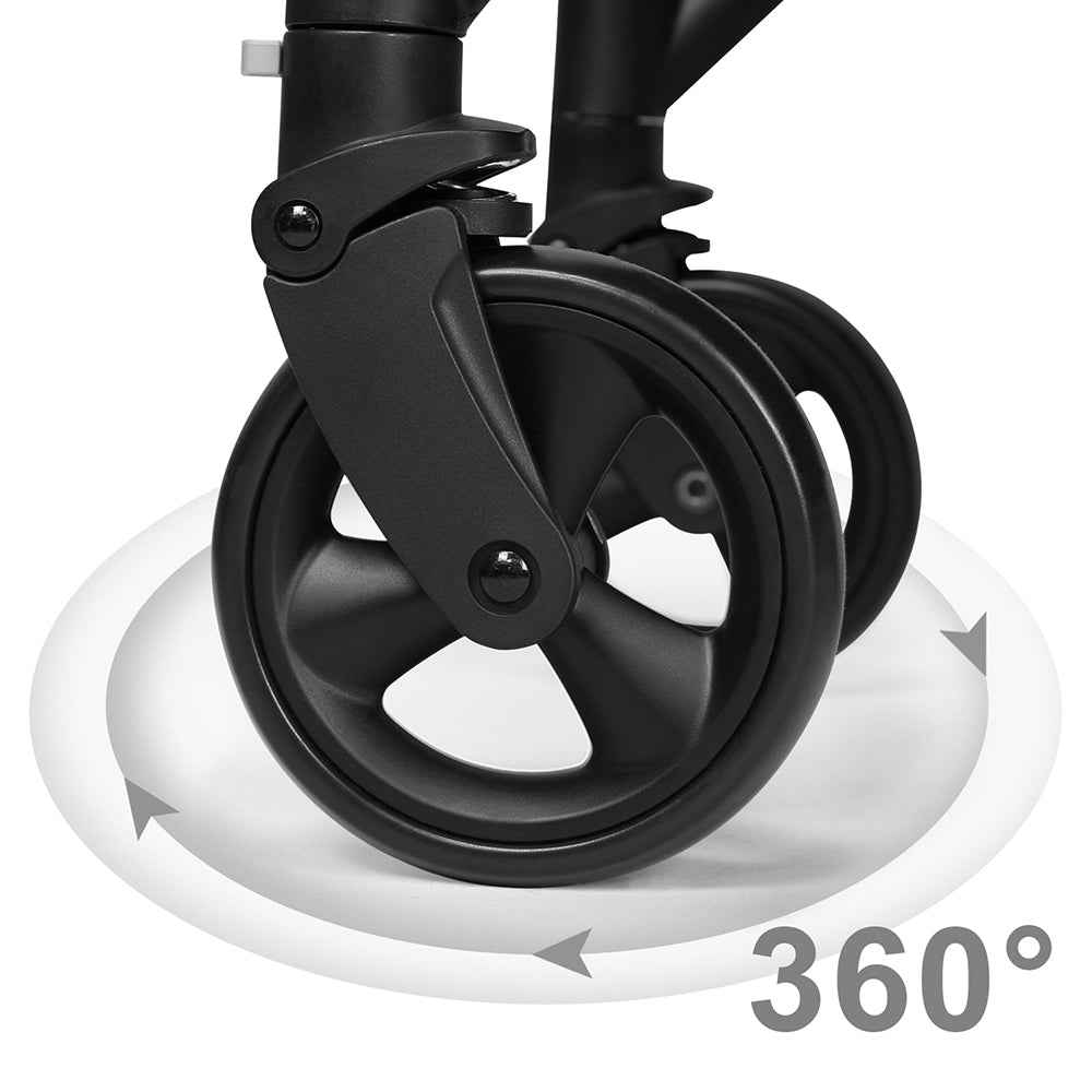 Pet stroller wheels with 360-degree swivel design for easy maneuvering