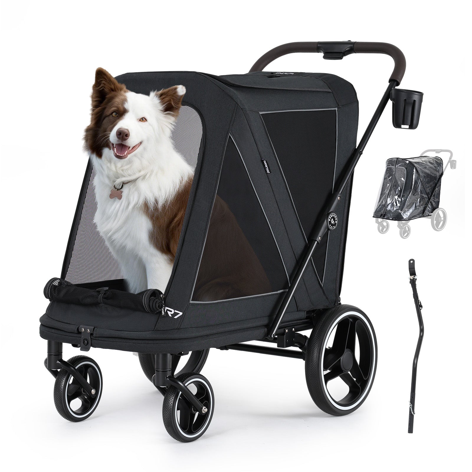 Beberoad R7 All-Terrain Dog Stroller – One-Second Fold, Shock-Absorbing ER Tires, Panoramic Mesh Design