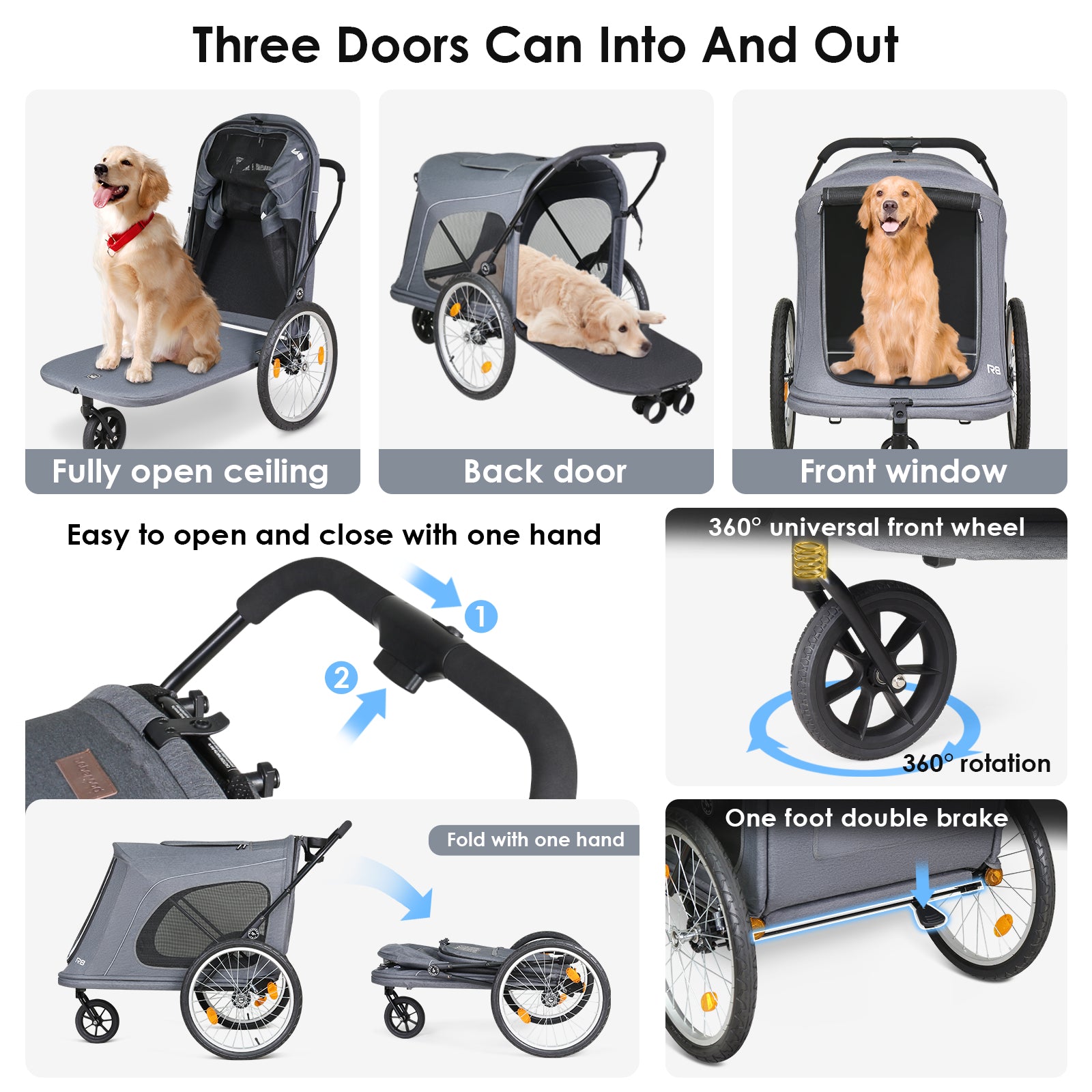 Beberoad R8 Large pet stroller | Foldable | Conveniently Carriable by Bike and Car | for Large Pets