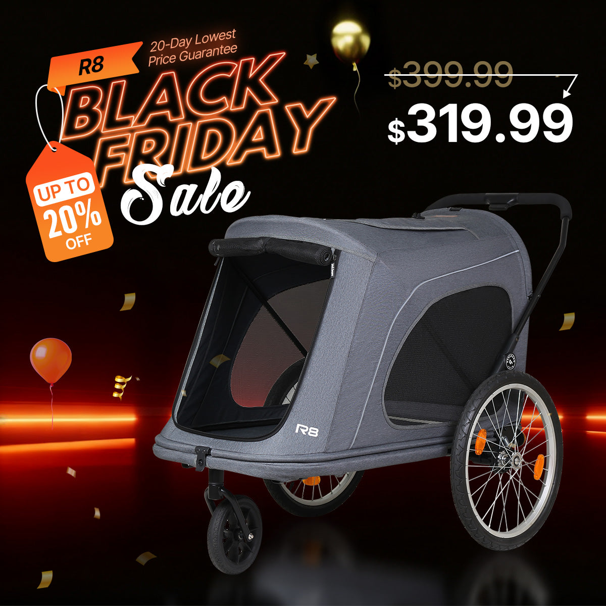 Beberoad R8 Large pet stroller | Foldable | Conveniently Carriable by Bike and Car | for Large Pets