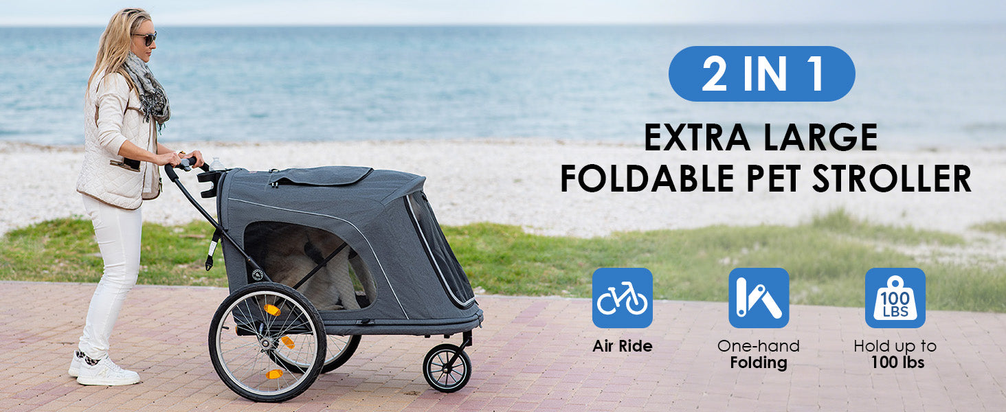 2 in 1 extra large foldable pet stroller