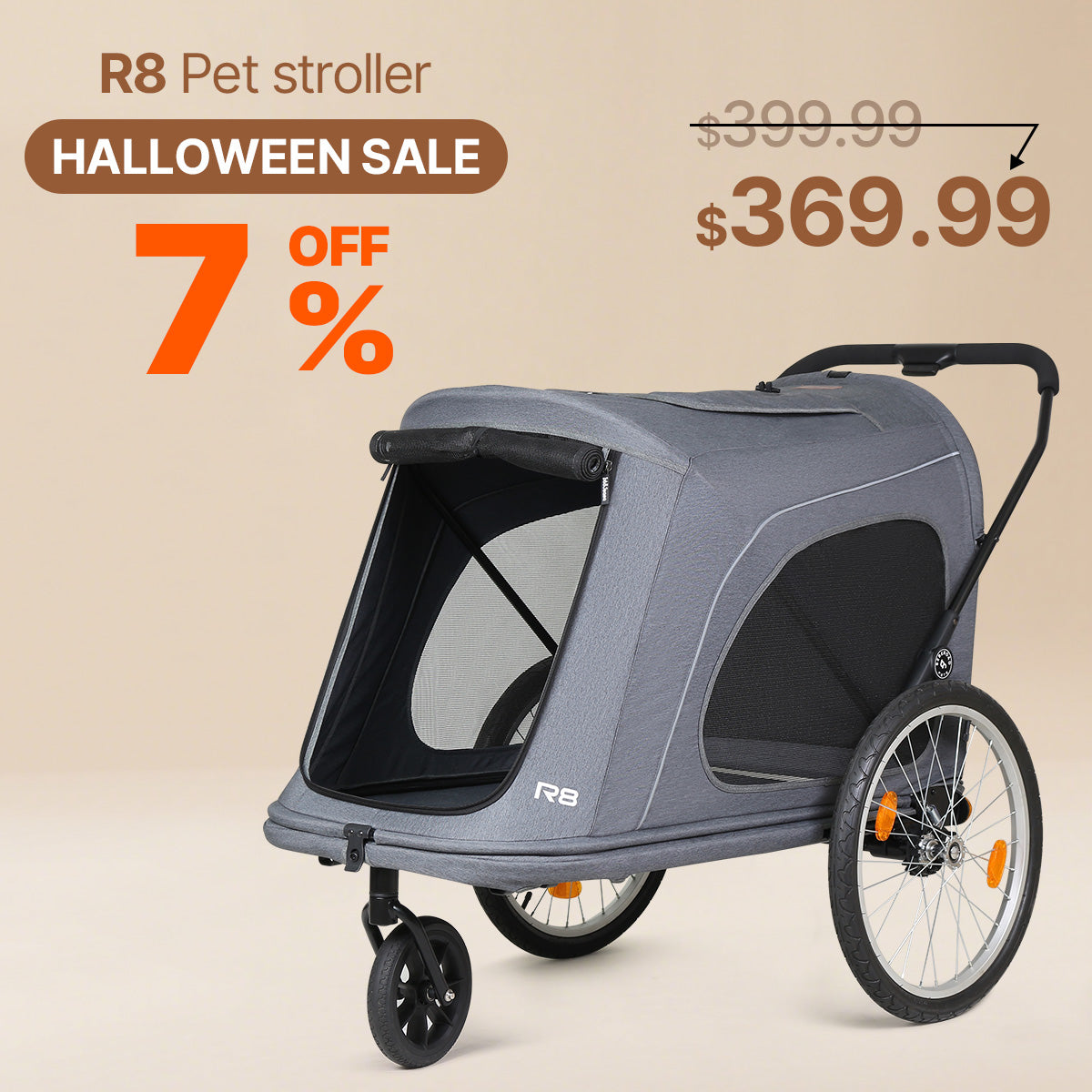 Beberoad R8 Large pet stroller | Foldable | Conveniently Carriable by Bike and Car | for Large Pets