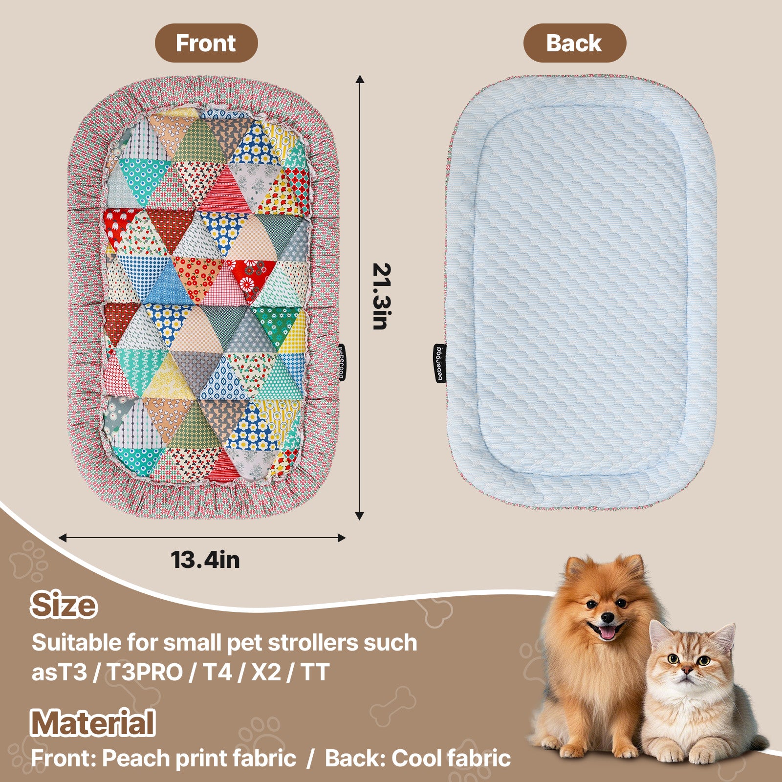 Beberoad Reversible Pet Stroller Pad Dual-Sided Cooling & Warmth Cushion