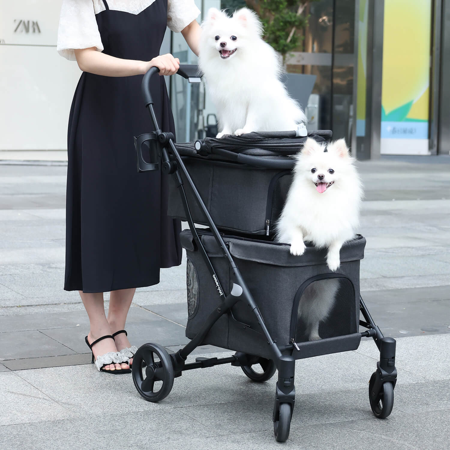 Beberoad T1 Double Pet Stroller | Lightweight Foldable | with Detachable