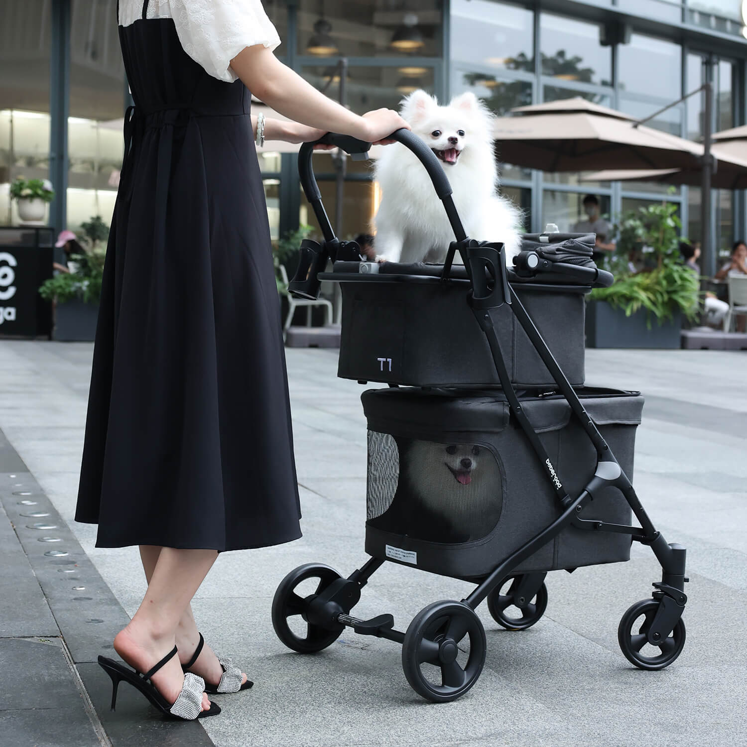 Beberoad T1 Double Pet Stroller | Lightweight Foldable | with Detachable