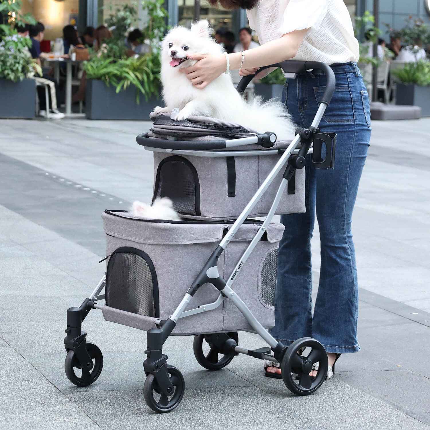 Beberoad T1 double layer dog stroller for daily walks-Gray
