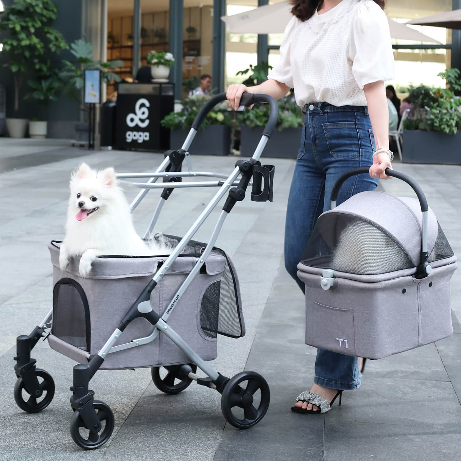 Beberoad T1 Double Pet Stroller | Lightweight Foldable | with Detachable