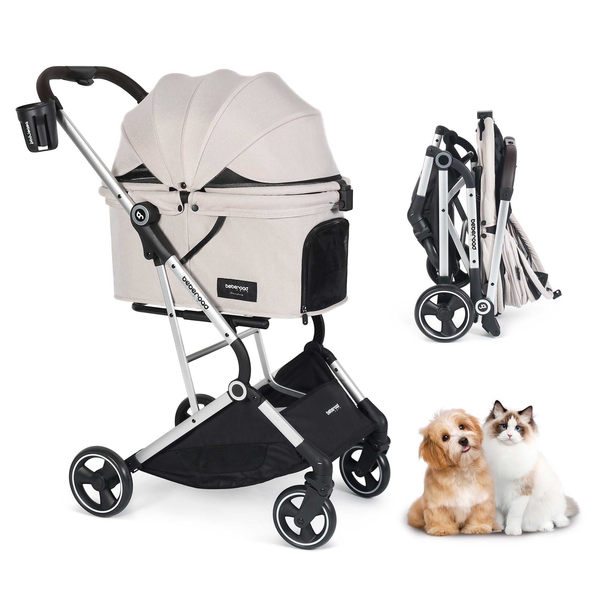 Beberoad T4 Pet Stroller | 4 Wheels Folding | for Small & Medium Pets