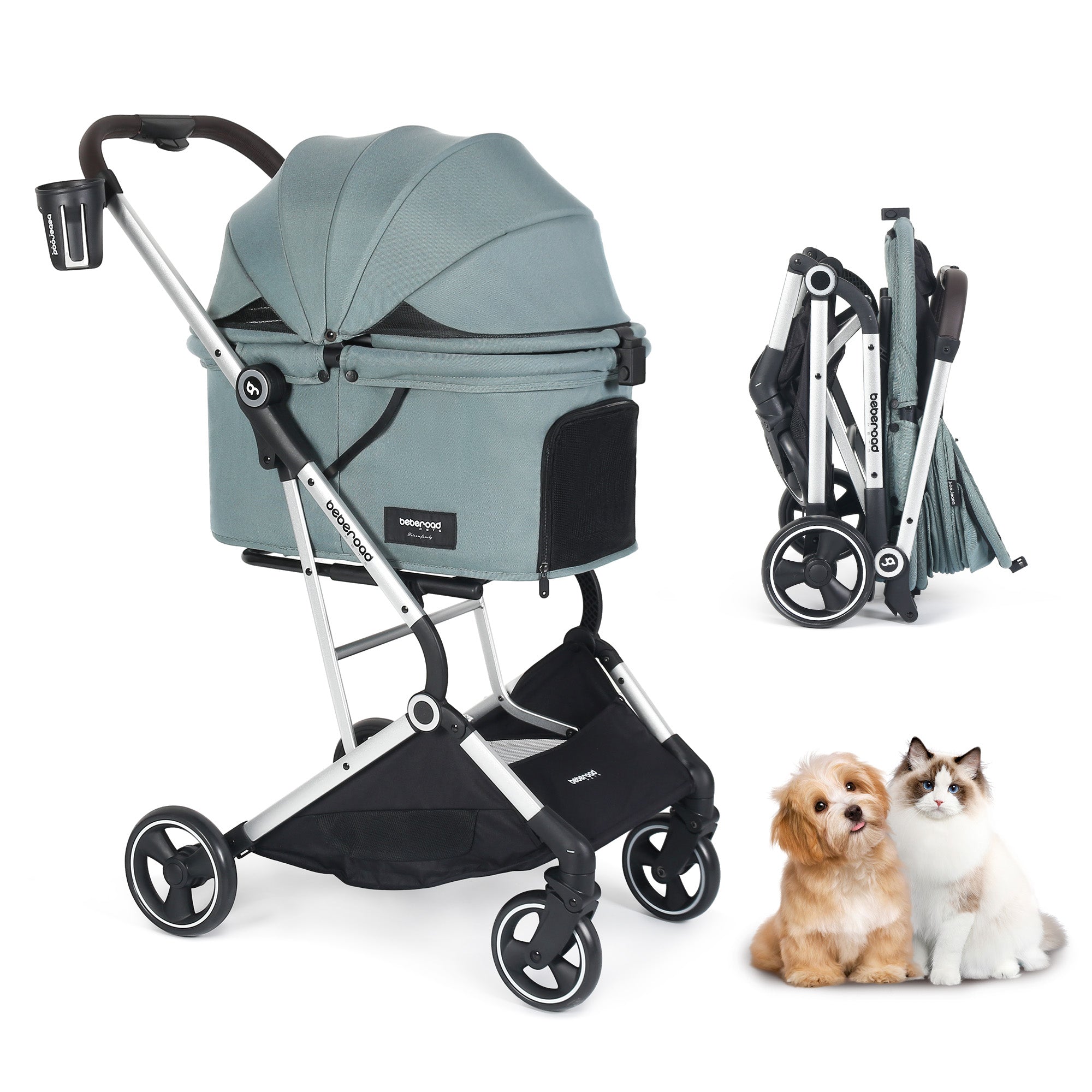 Beberoad T4 Pet Stroller | 4 Wheels Folding | for Small & Medium Pets