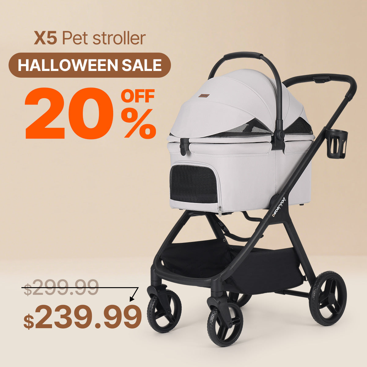 Beberoad X5 PRO Luxury Pet Stroller | Foldable and Carrier | for Medium Pets