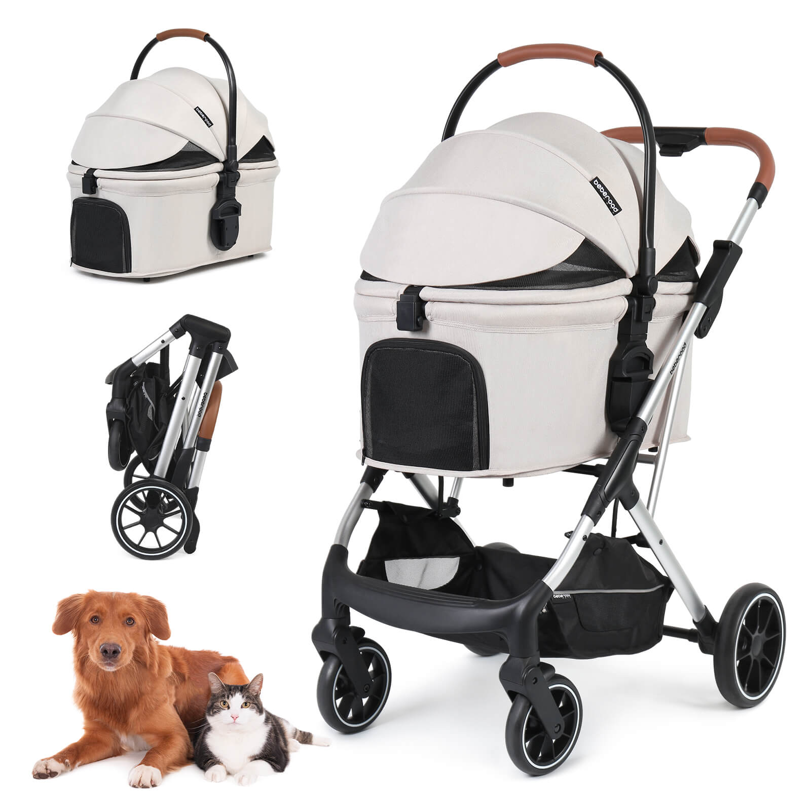 Beberoad T6 Luxury Pet Stroller | Foldable and Carrier -Detachable | for Medium Pets
