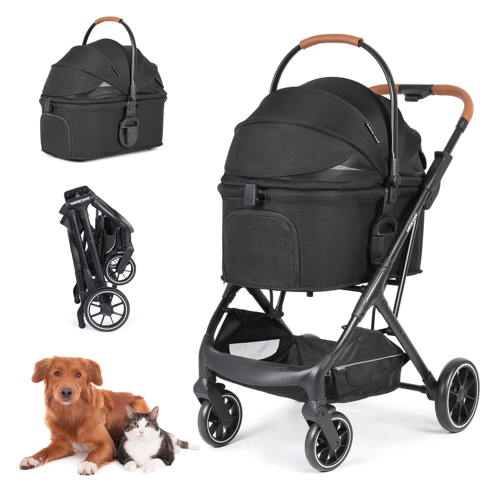 Beberoad T6 Luxury Pet Stroller | Foldable and Carrier -Detachable | for Medium Pets